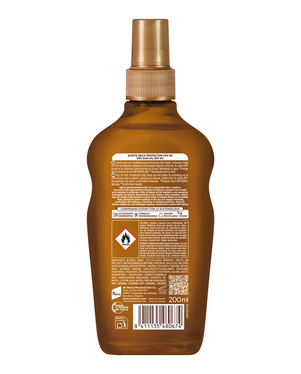 Aceite Protector Fps 50 Sunnique Broncea+ 200 ml Ecran - 200 ml 2