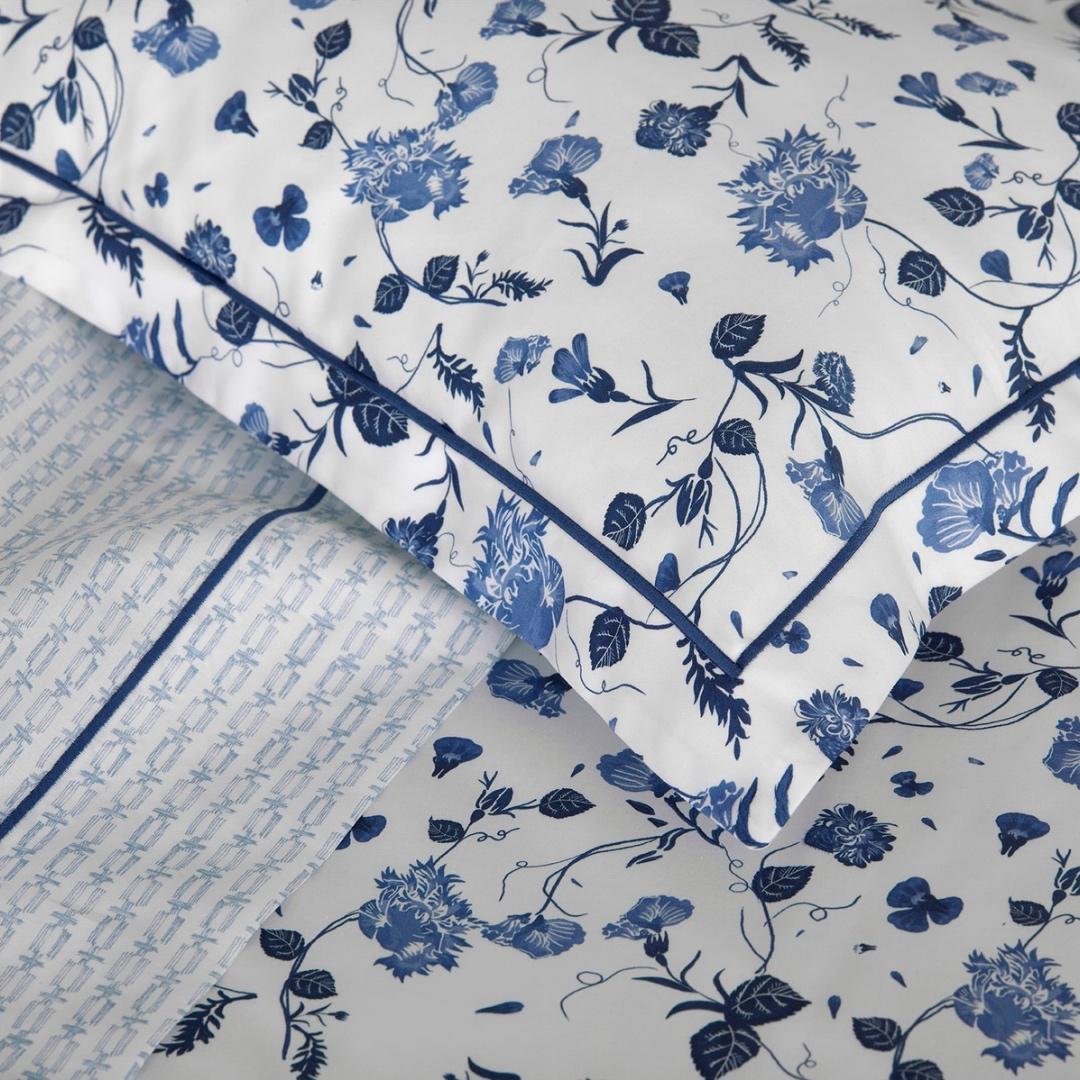 Funda cuadrante saten algodón egipcio 430 hilos Vila Flor - Azul Cama 180 cm Azul-4