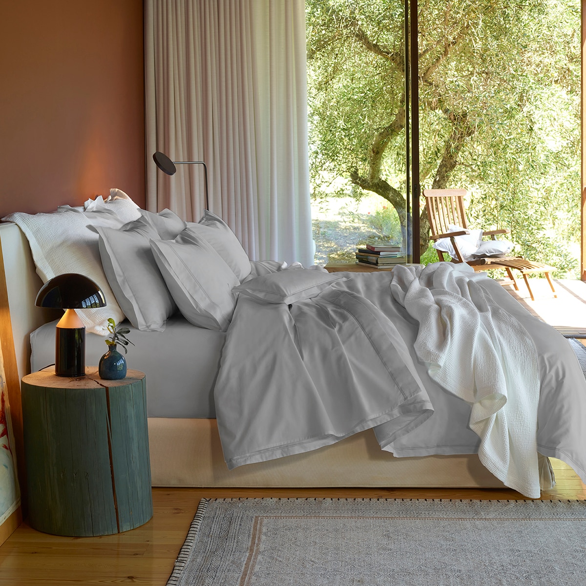 Funda nórdica algodón egipcio Satén 600 H Amalia Home Collection - Cool Grey Cama 150 cm Cool Grey-1