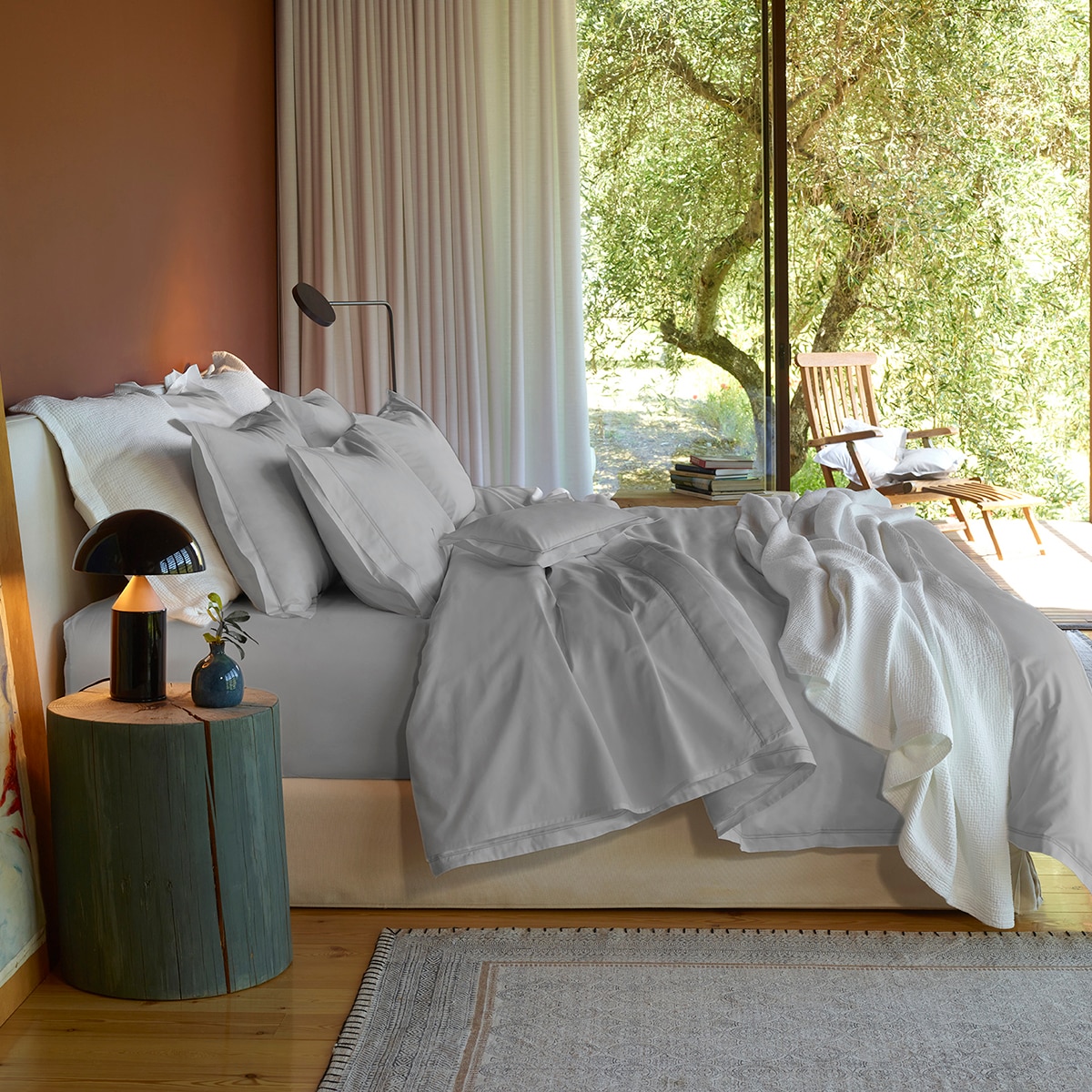 Sábana bajera algodón egipcio Satén 600 H Amalia Home Collection - Cool Grey Cama 150 cm Cool Grey-2