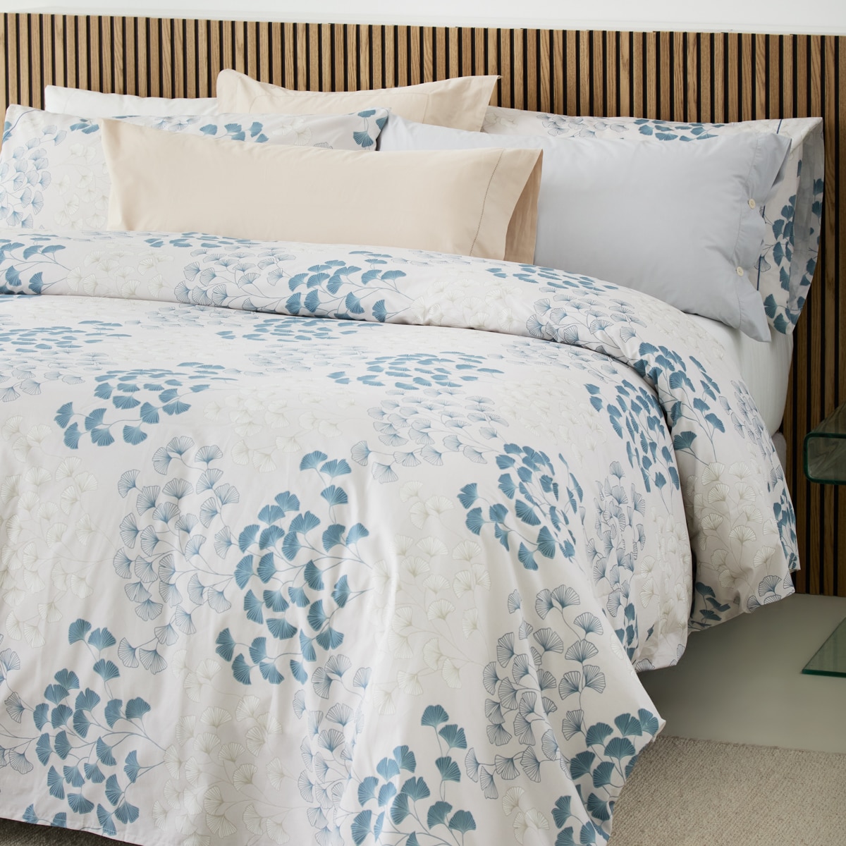 Conjunto de Capa de Edredão de Algodão Loto Azul-3
