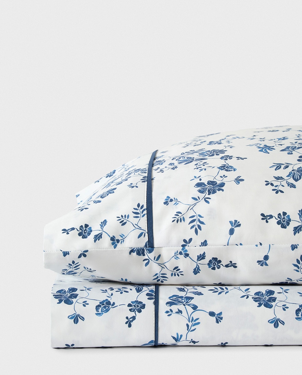 Conjunto de Lençóis de Algodão Percal Flor de Laranjeira Azul-2