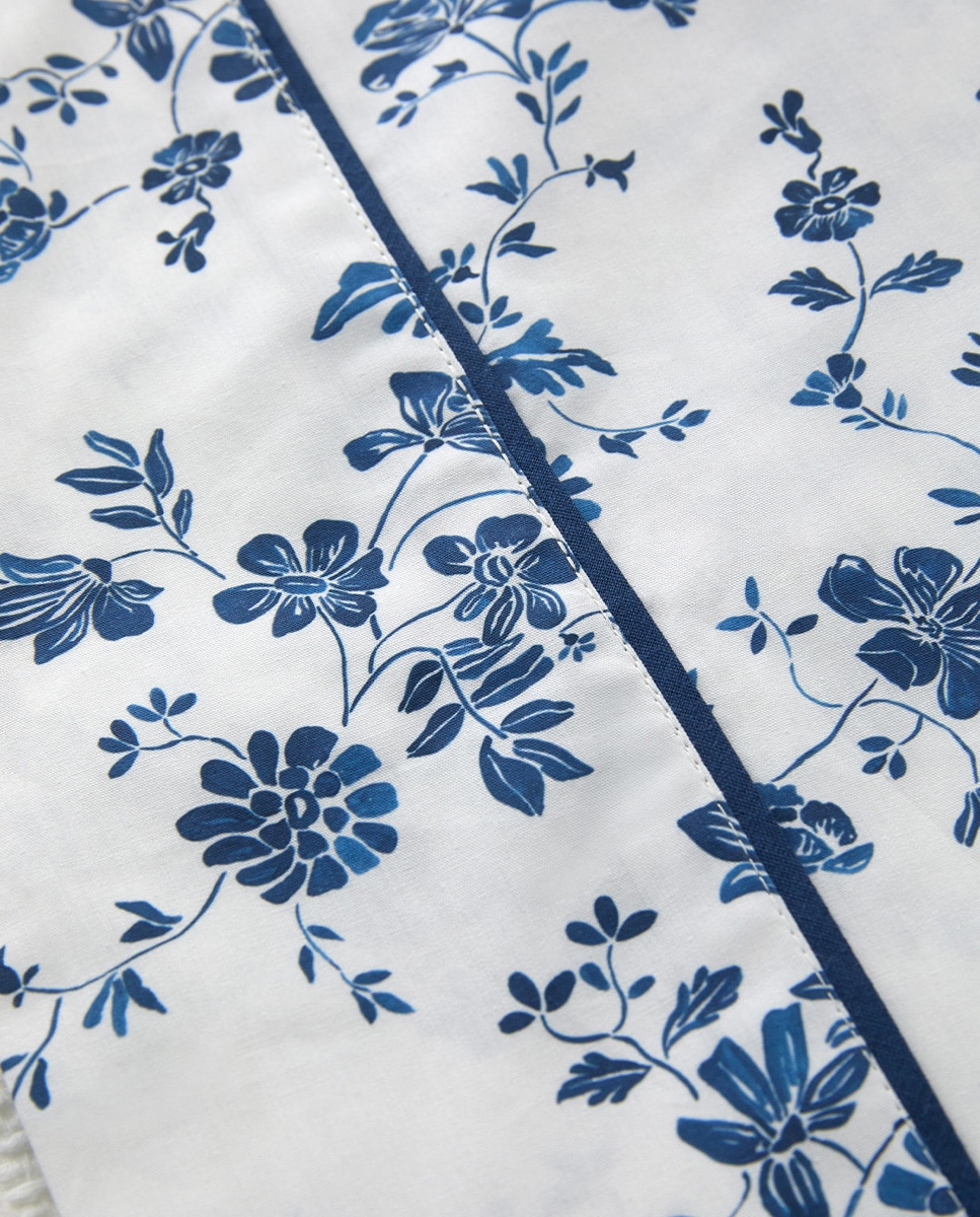Conjunto de Lençóis de Algodão Percal Flor de Laranjeira Azul-4