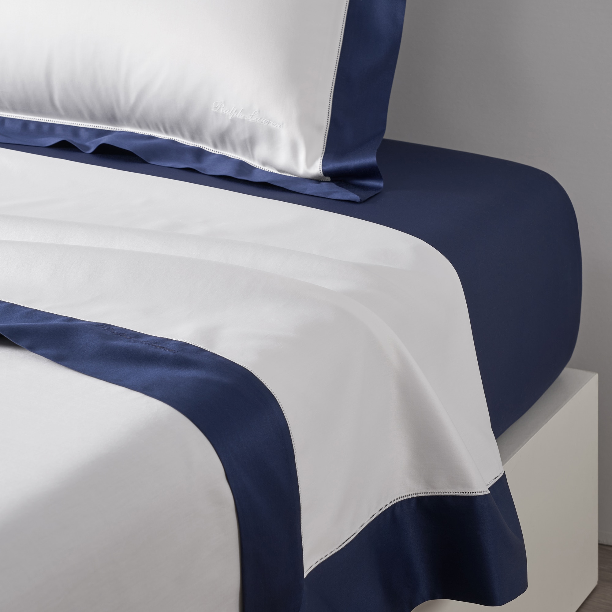 Sábana encimera algodón satén Langdon Ralph Lauren Home - Arena Cama 180 cm Navy-1