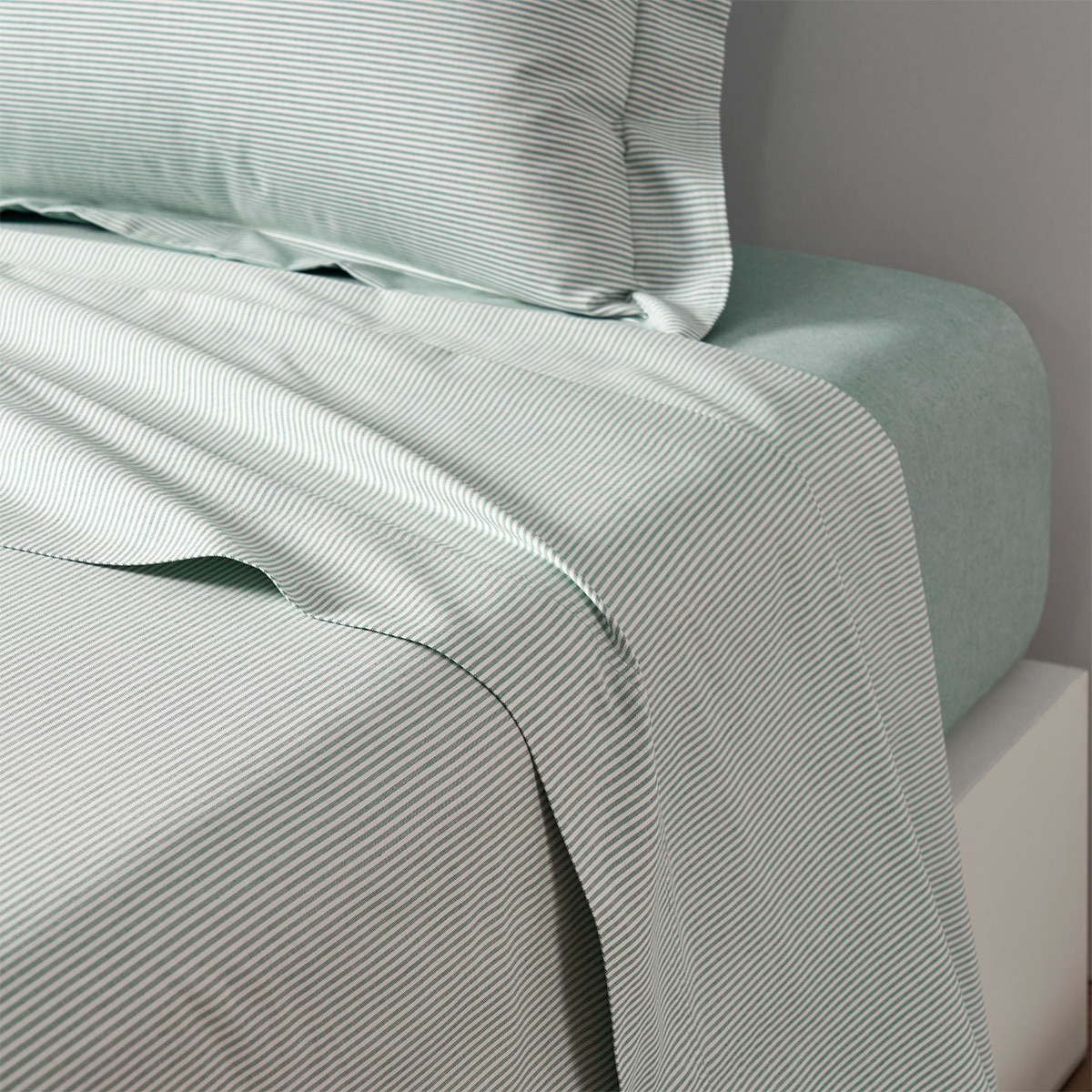 Sábana encimera algodón egipcio Oxford Stripe Ralph Lauren Home - Verde Agua Cama 90 cm Verde Agua-1