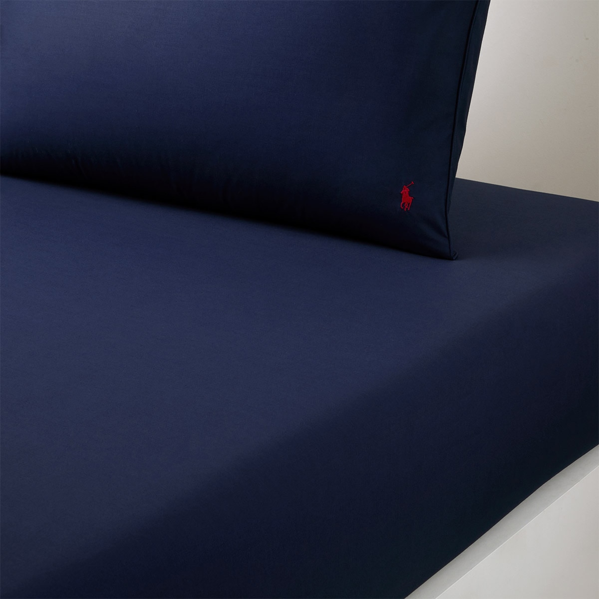Sábana bajera algodón percal Player Ralph Lauren Home - Azul marino Cama 90 cm Azul marino-1