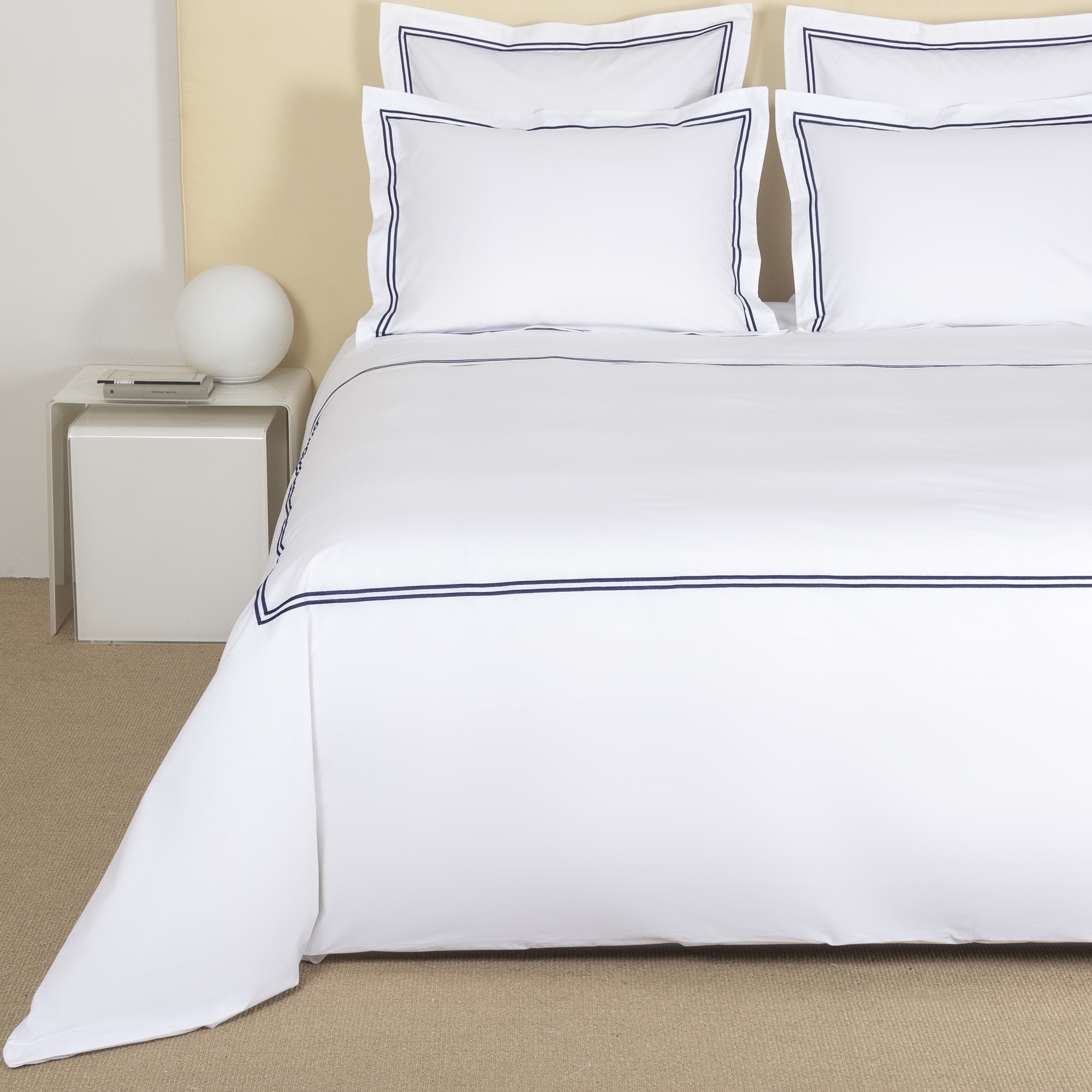 Juego de funda nórdica con bajera de algodón percal Hotel Classic Frette - Azul marino Cama 180 cm Azul marino-1