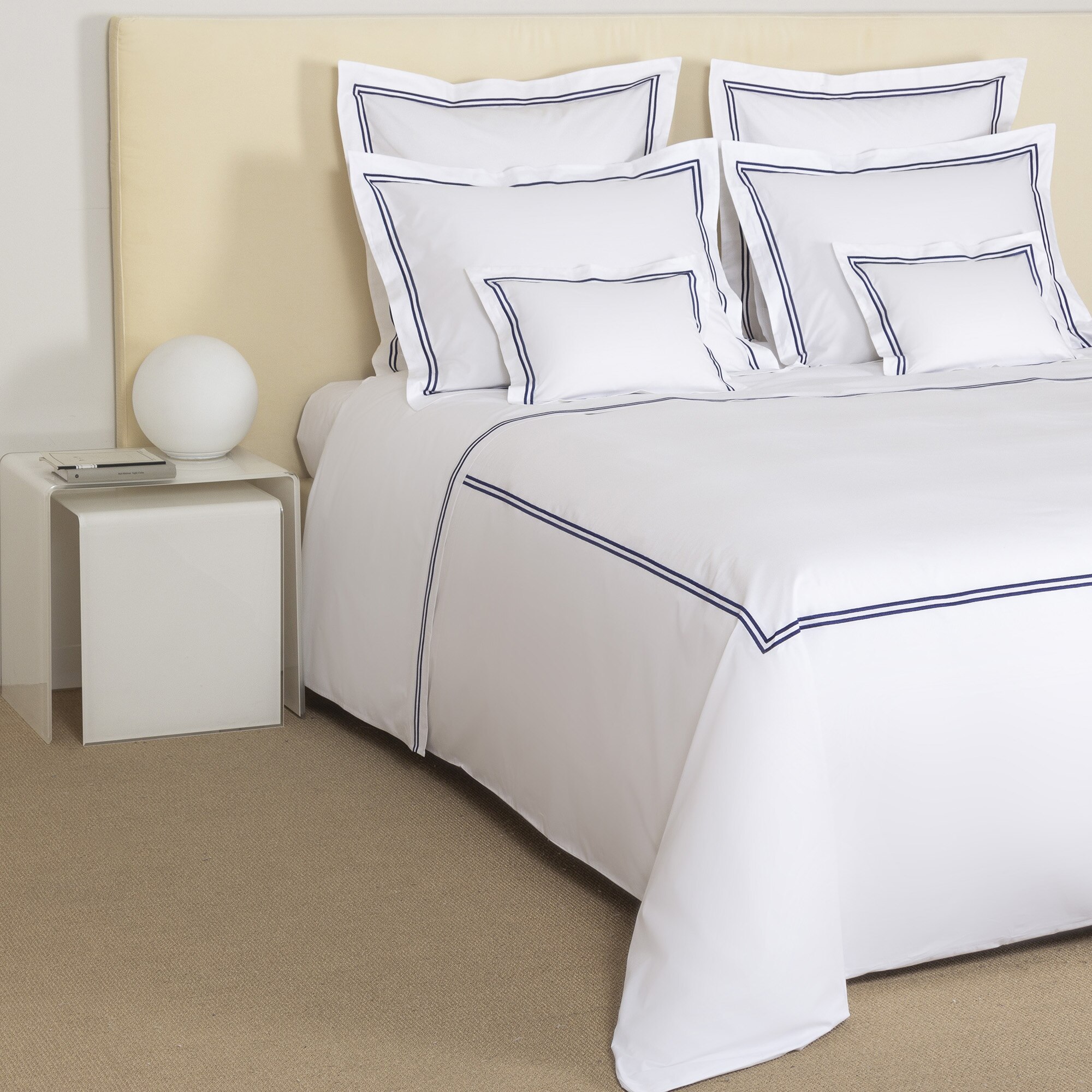 Juego de funda nórdica con bajera de algodón percal Hotel Classic Frette - Azul marino Cama 180 cm Azul marino-2