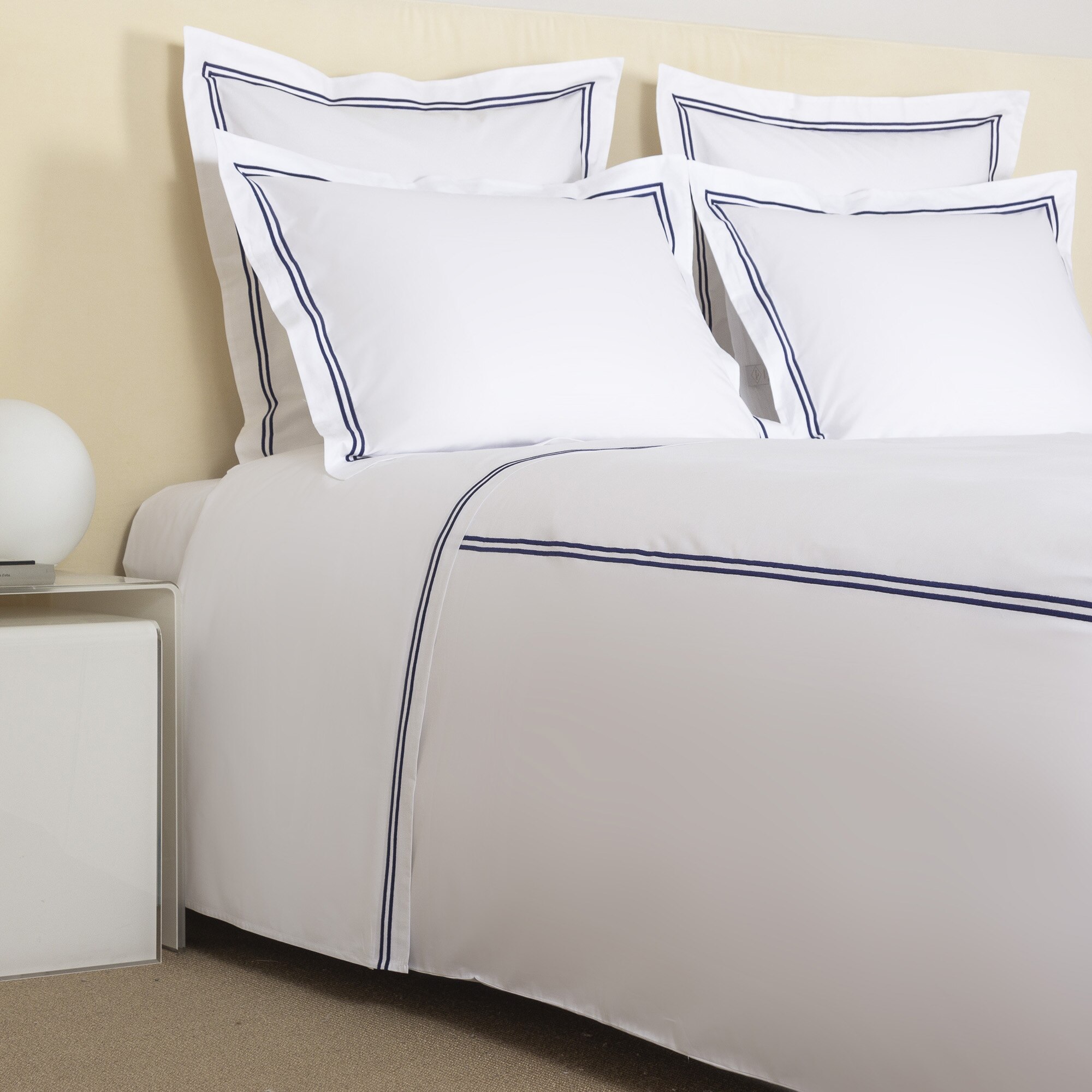 Juego de funda nórdica con bajera de algodón percal Hotel Classic Frette - Azul marino Cama 180 cm Azul marino-3