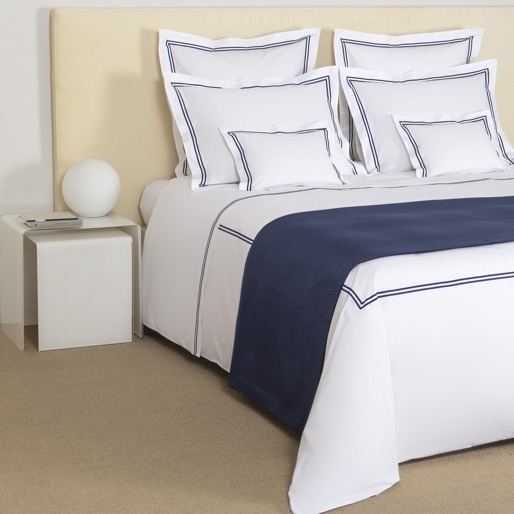 Juego de funda nórdica con bajera de algodón percal Hotel Classic Frette - Azul marino Cama 180 cm Azul marino-4
