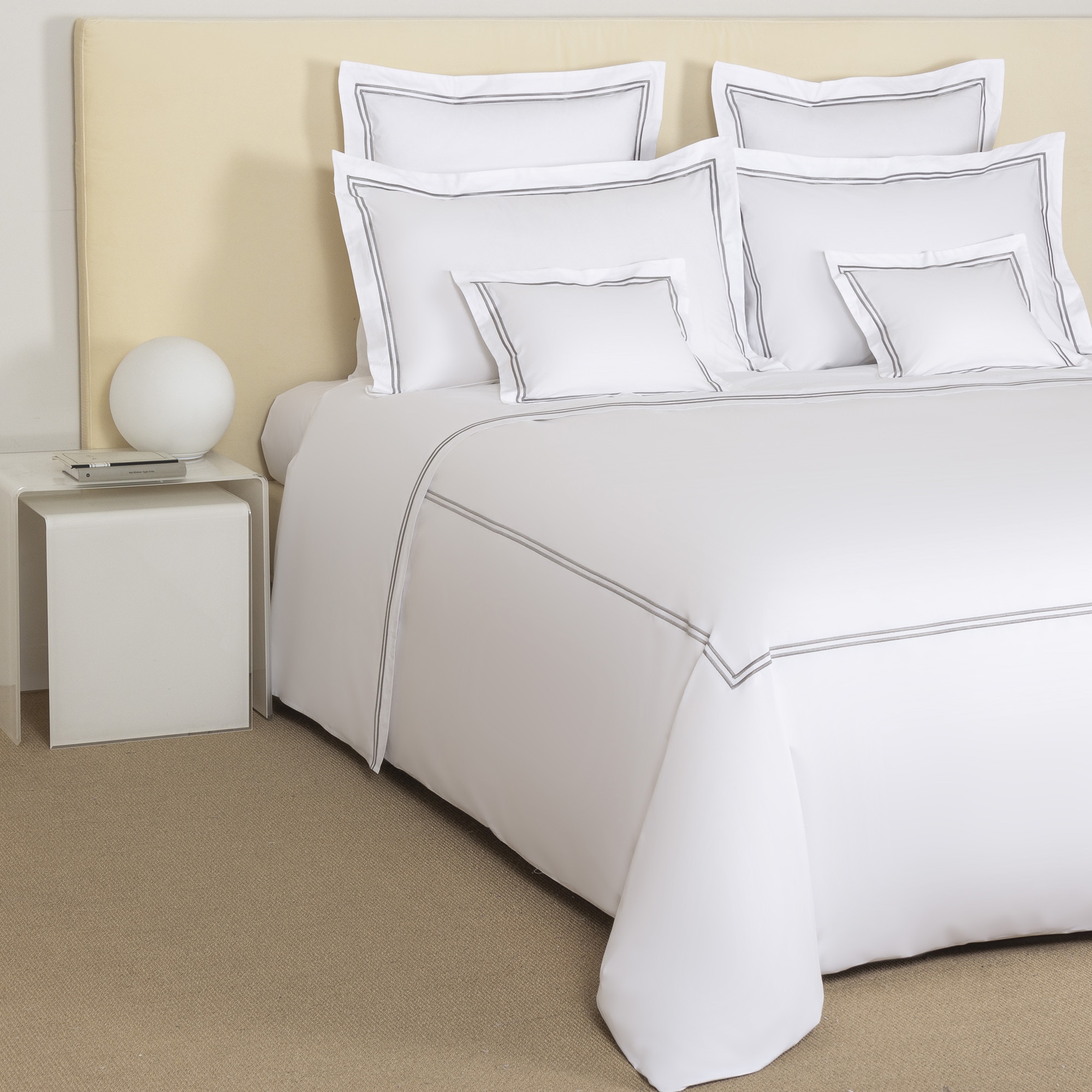 Juego de funda nórdica con bajera de algodón percal Hotel Classic Frette - Gris Cama 180 cm Gris-2