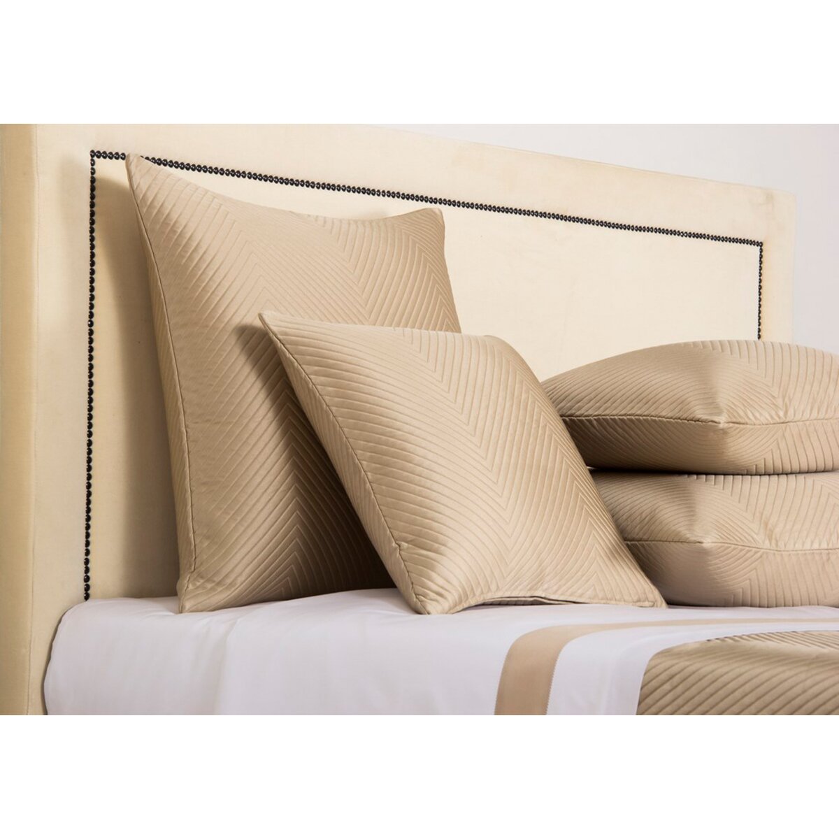Funda de cuadrante seda y algodón Luxery Herringbone Frette - Beige 65 x 65 cm Beige-1
