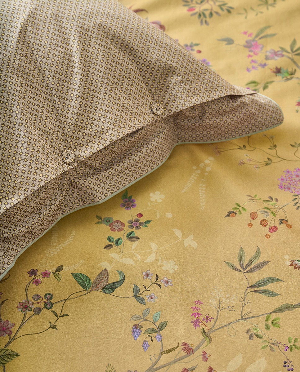 Conjunto de Capa de Edredão de Algodão Bodhi Flower Mostarda-2