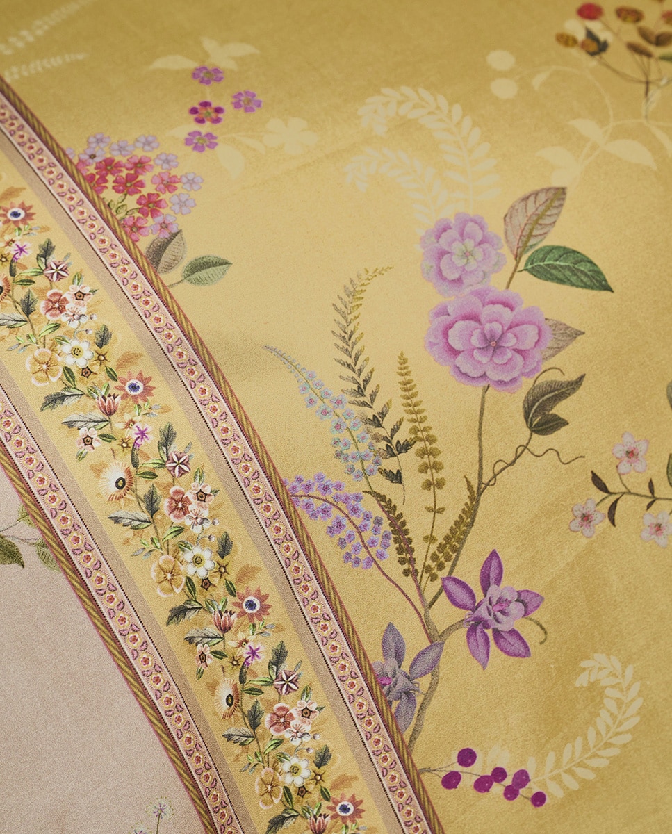 Conjunto de Capa de Edredão de Algodão Bodhi Flower Mostarda-4
