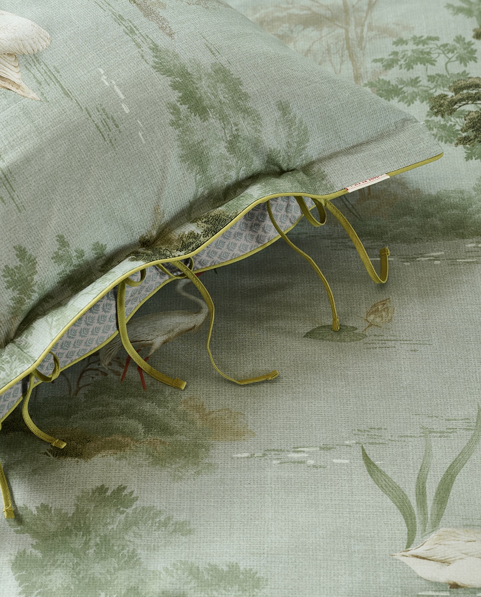 Conjunto de capa de edredão em algodão Lotus Lullaby Verde-4