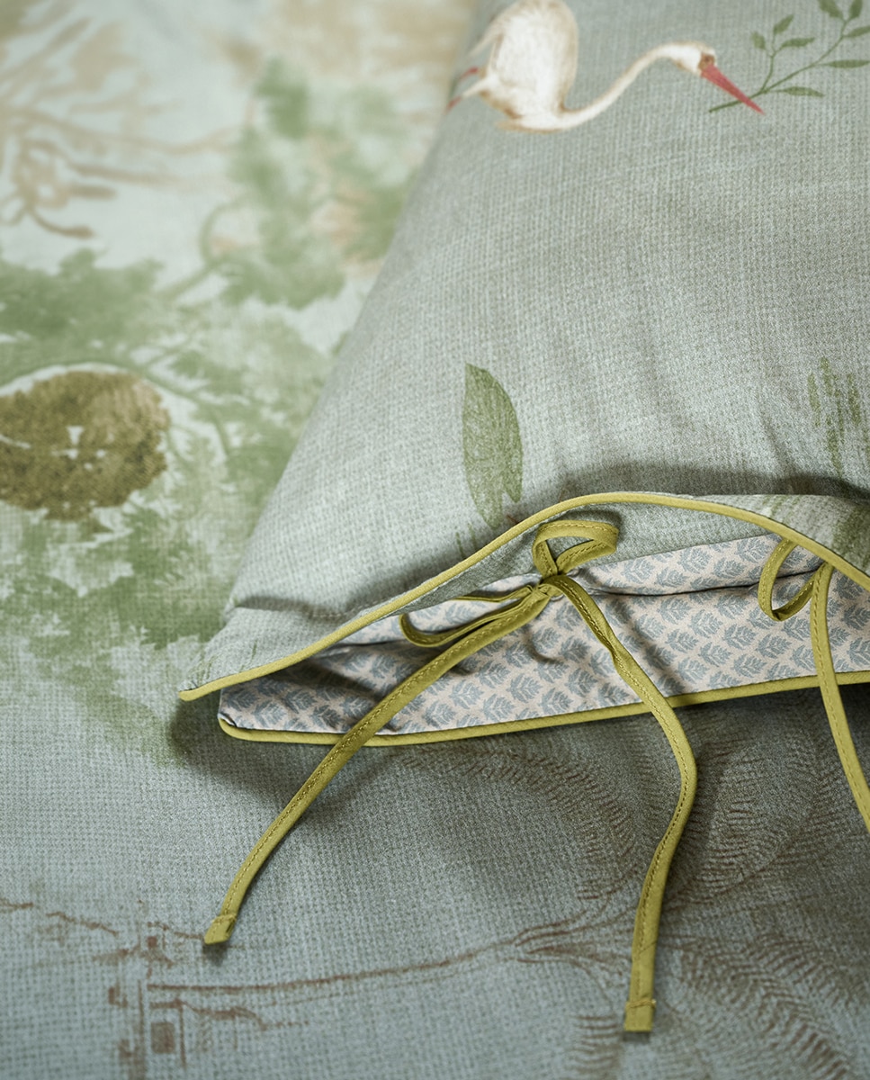 Conjunto de capa de edredão em algodão Lotus Lullaby Verde-5