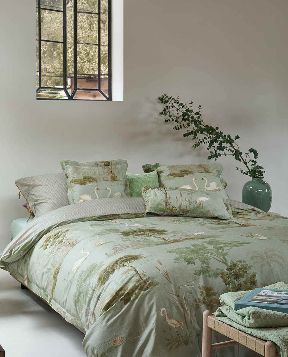Conjunto de capa de edredão em algodão Lotus Lullaby Verde-6