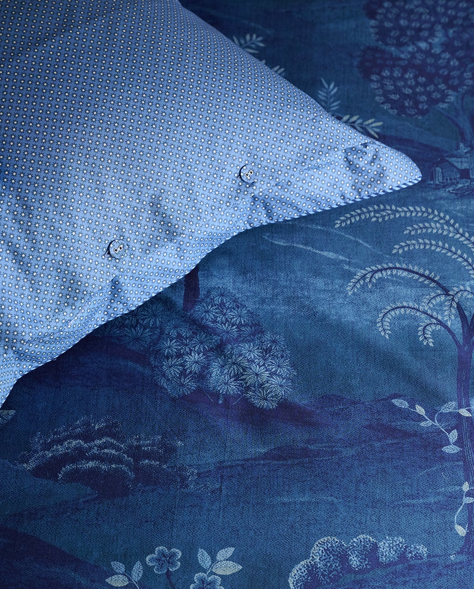 Conjunto de capa de edredão em algodão Sundara Wood Azul-4