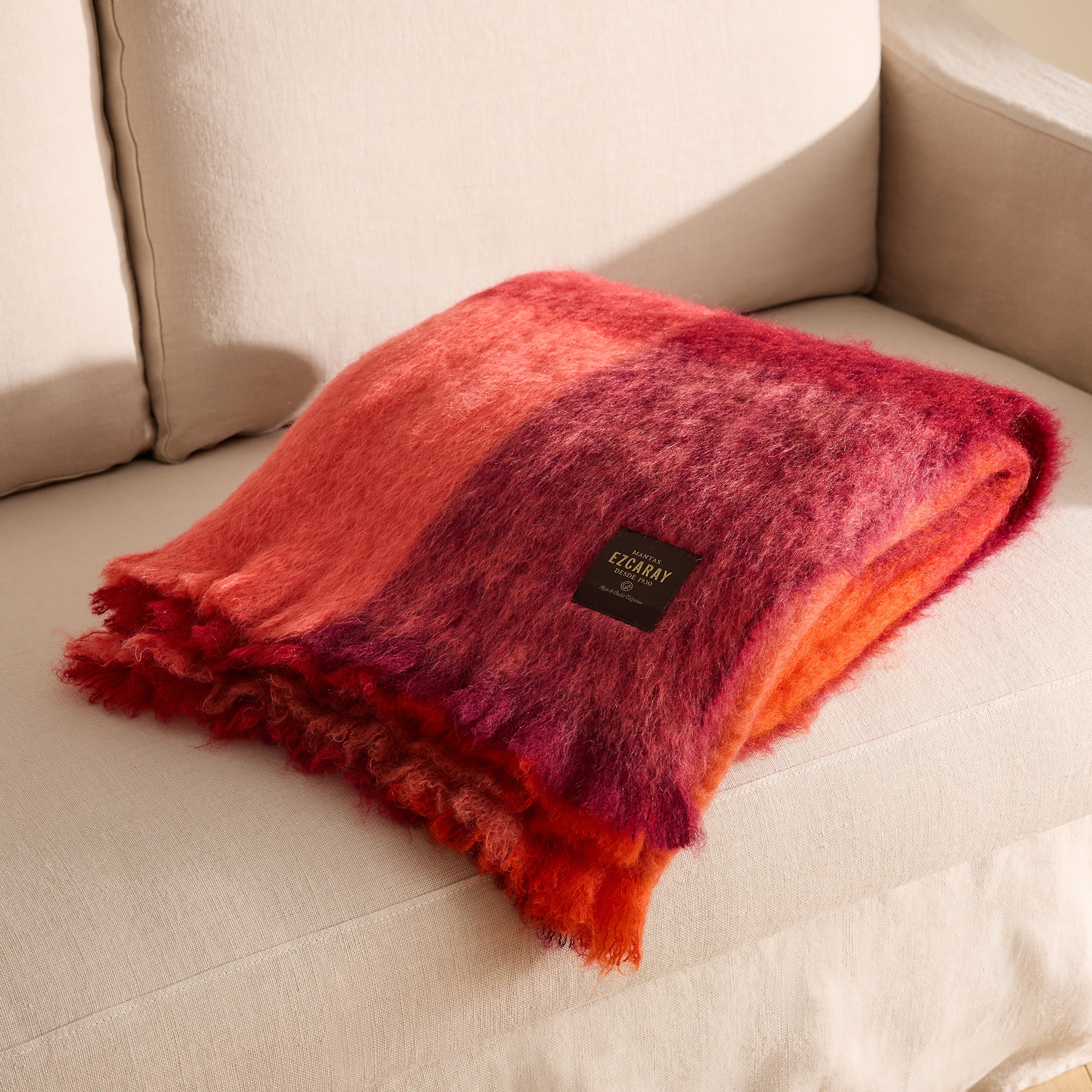 Manta decorativa mohair Cuadro Mantas Ezcaray - Naranja 130 x 175 cm Naranja-1