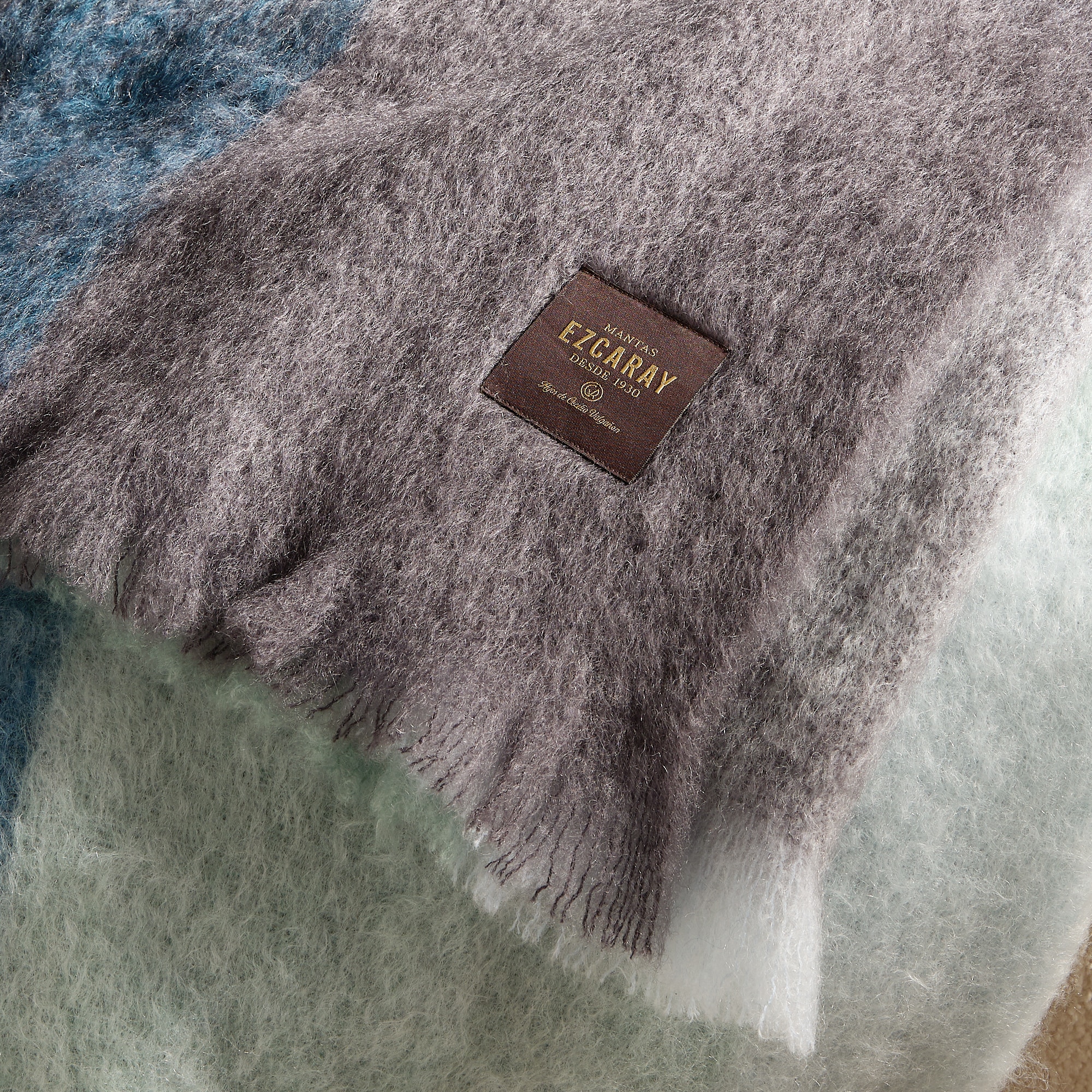 Manta decorativa mohair Cuadro Mantas Ezcaray - Azul grisáceo 130 x 175 cm Azul grisáceo-3