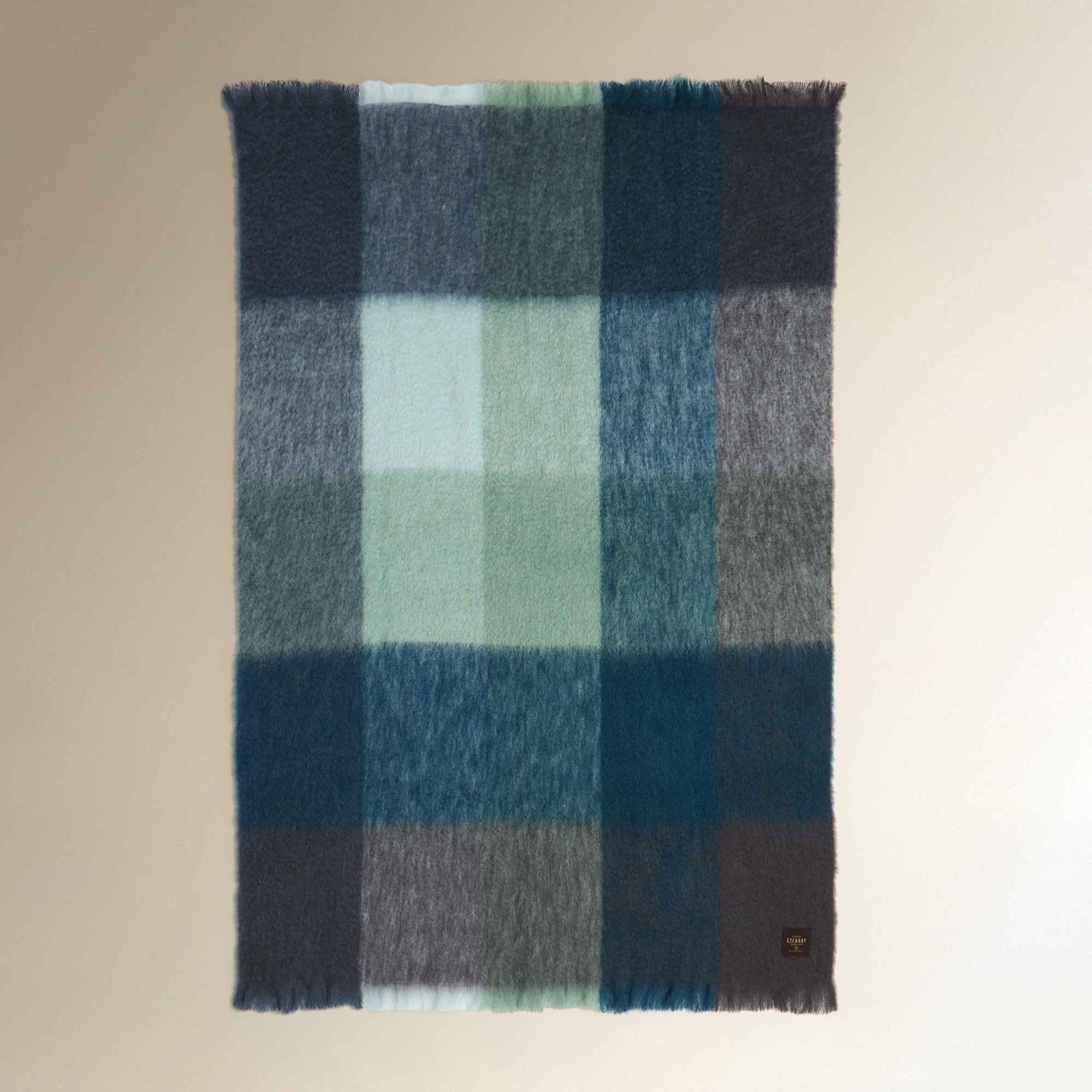 Manta decorativa mohair Cuadro Mantas Ezcaray - Azul grisáceo 130 x 175 cm Azul grisáceo-4
