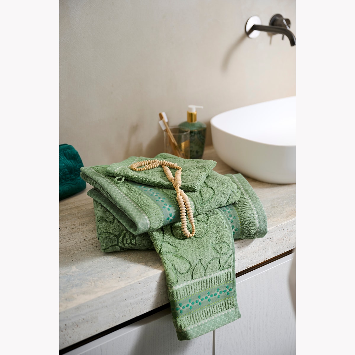 Toalla de baño algodón 500 gr/m2 Jasmin Pip Studio Verde-1