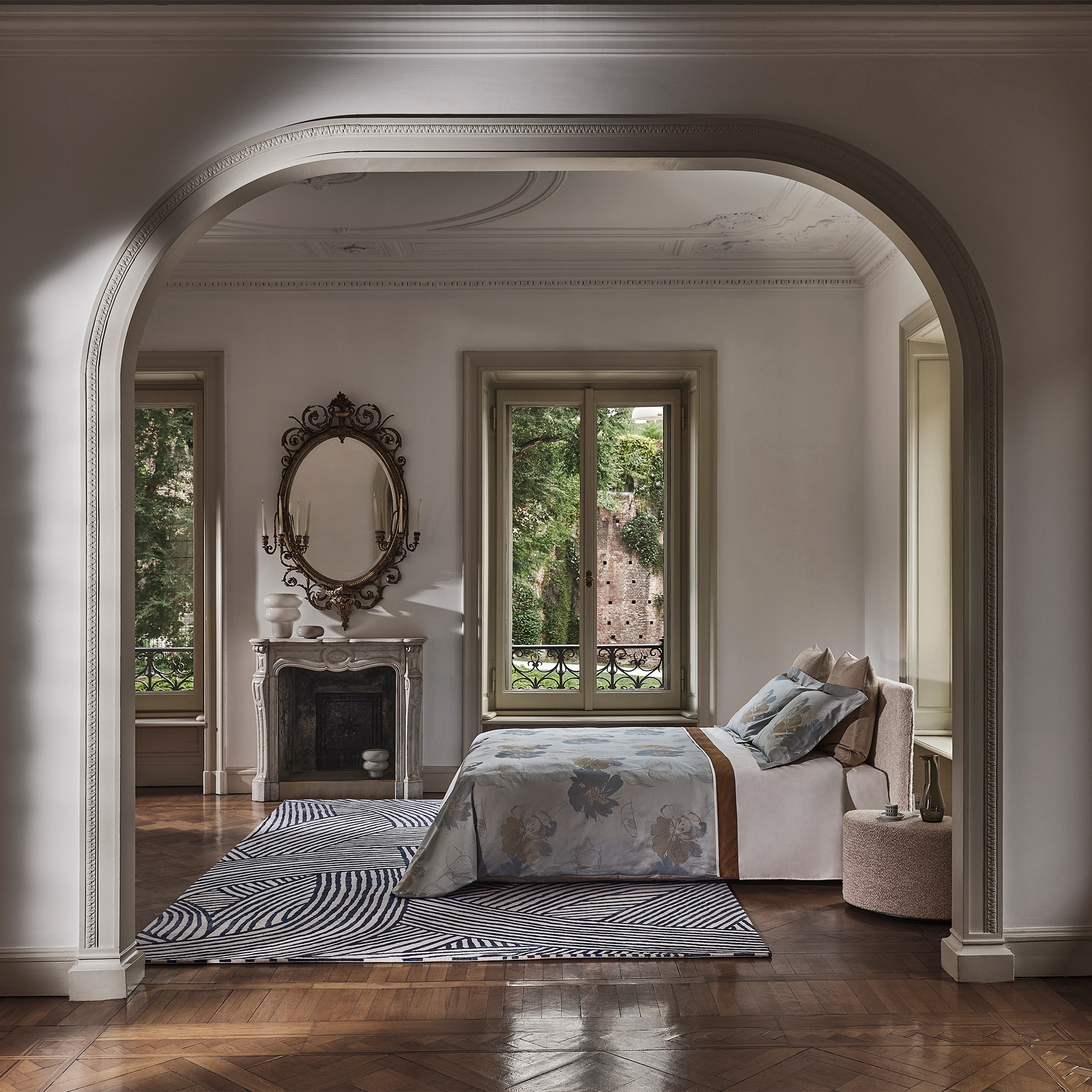 Conjunto de Capa de Edredão de Algodão Flower Jacquard Azul-1