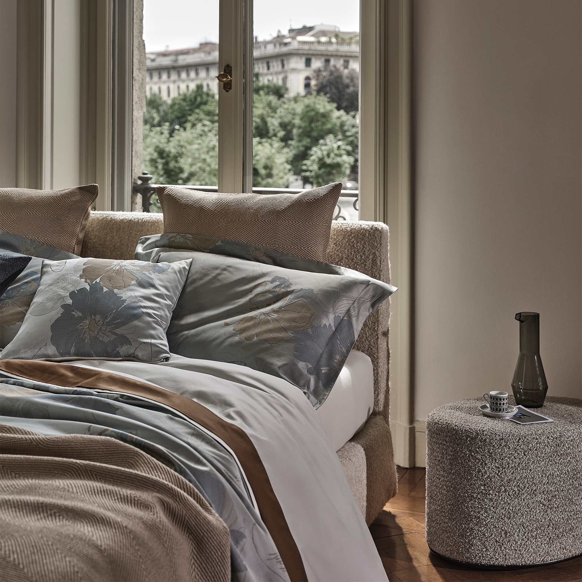 Conjunto de Capa de Edredão de Algodão Flower Jacquard Azul-2