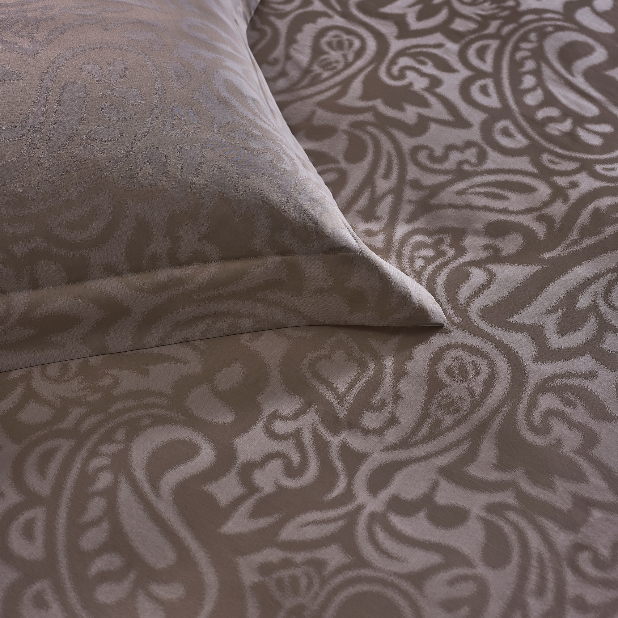 Conjunto de Capa de Edredão de Algodão Paisley Jacquard Branco-3