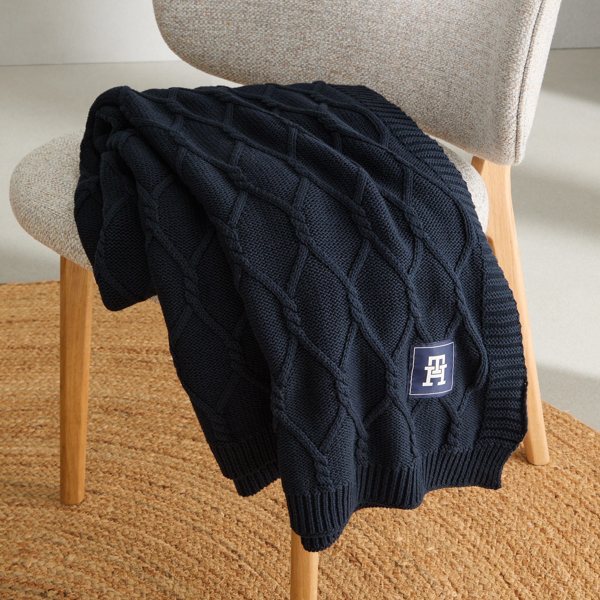 Manta Decorativa de Algodão Orgânico Twist Navy-1