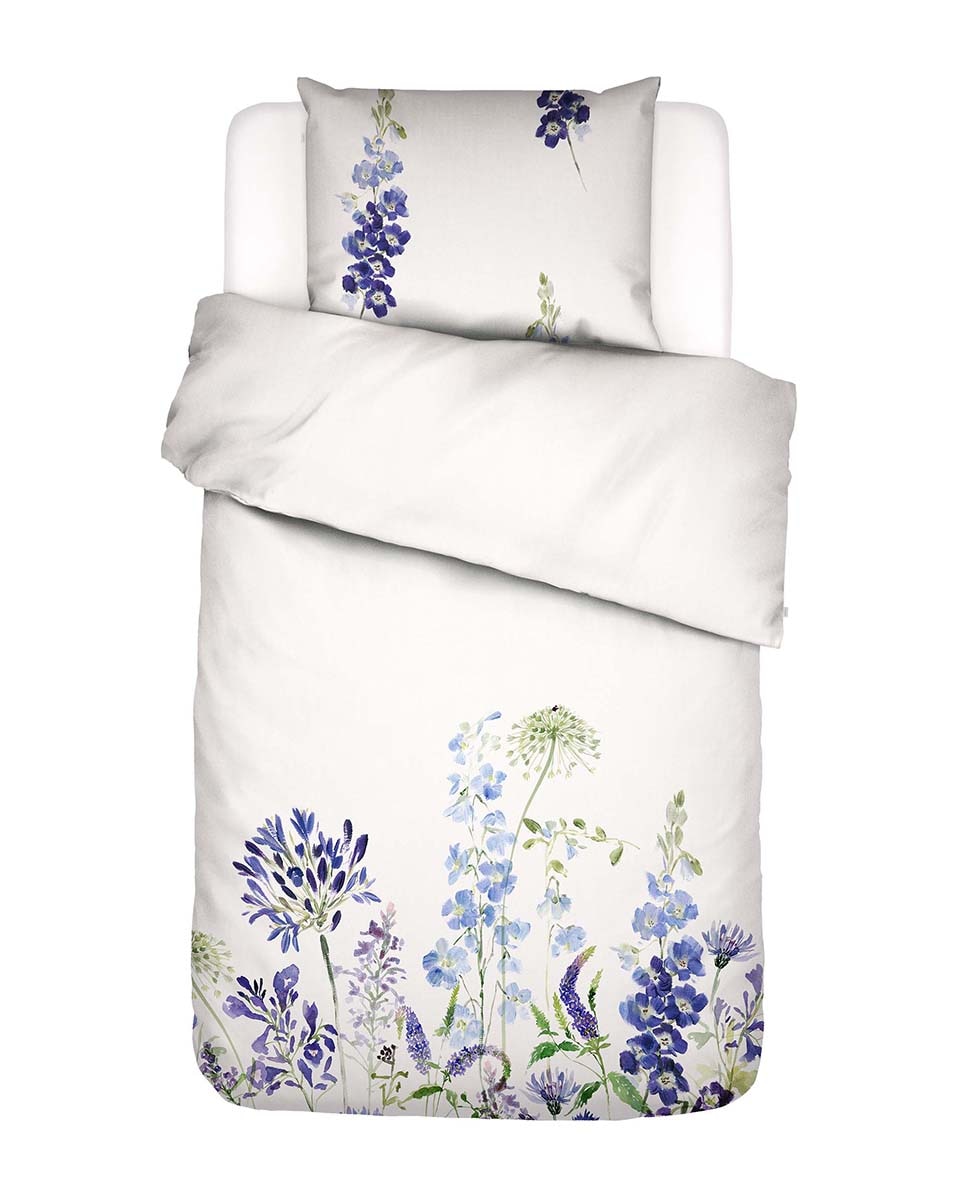 Juego de funda nórdica algodón satén Blue Flower Essenza - Azul Cama 150 cm Azul-3