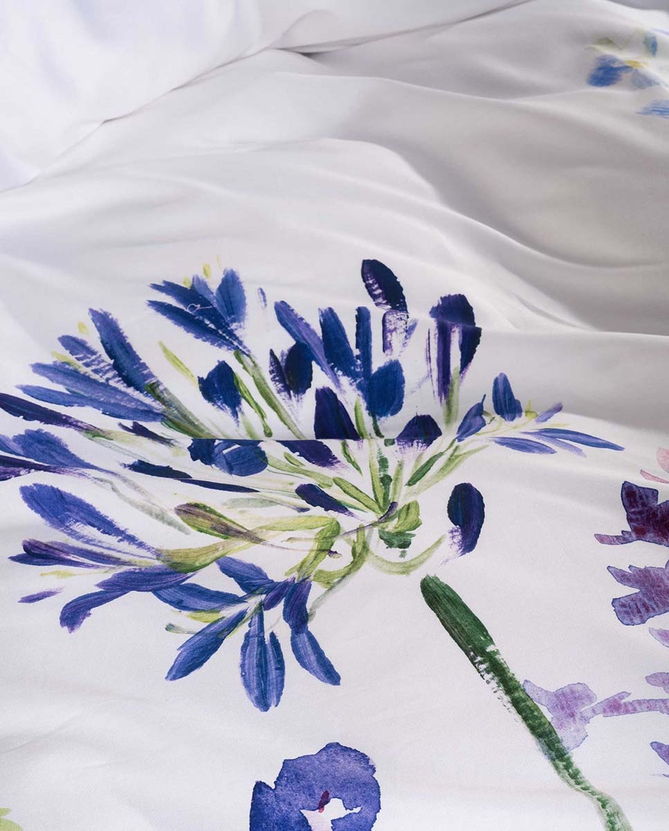 Juego de funda nórdica algodón satén Blue Flower Essenza - Azul Cama 150 cm Azul-5