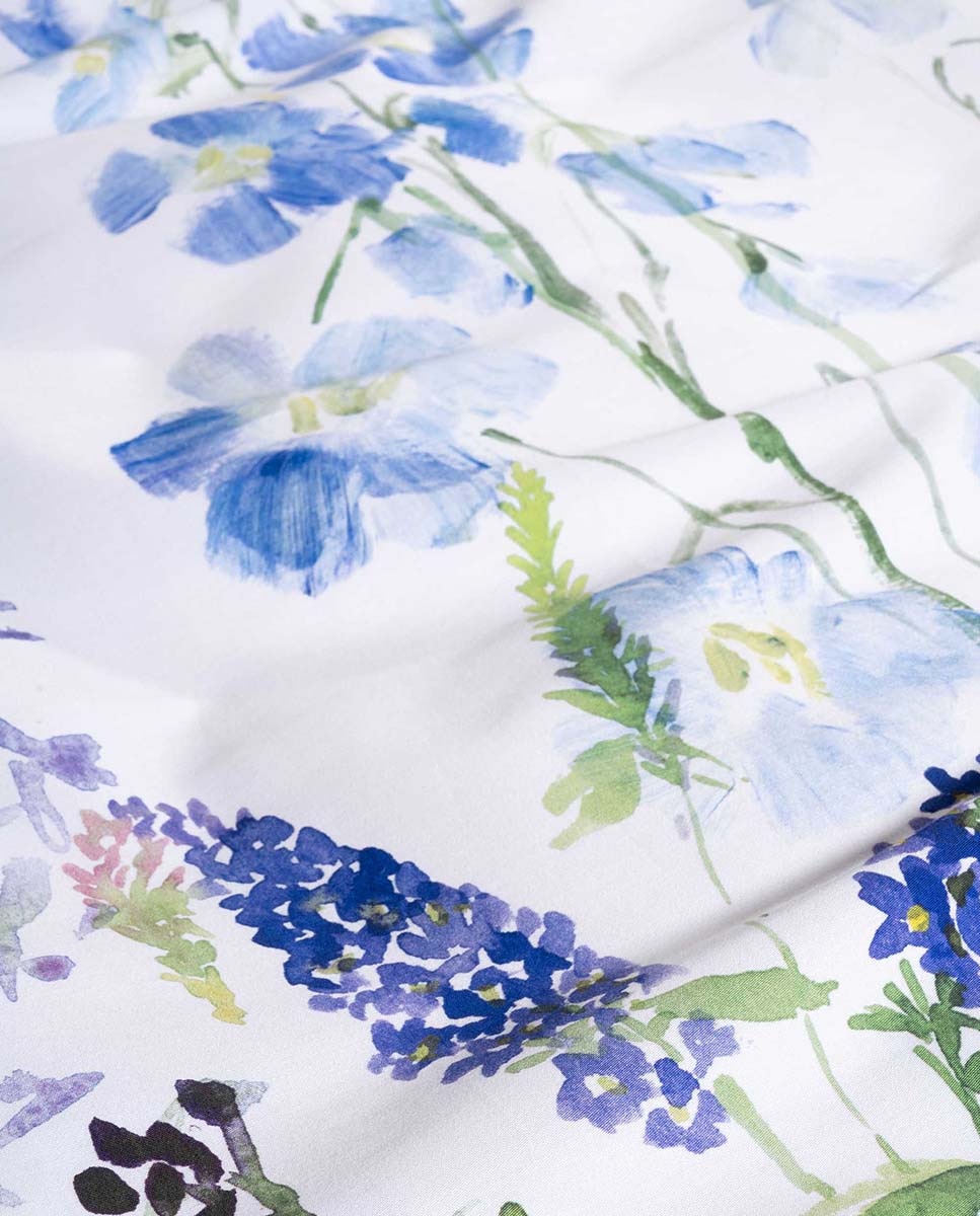 Juego de funda nórdica algodón satén Blue Flower Essenza - Azul Cama 150 cm Azul-8