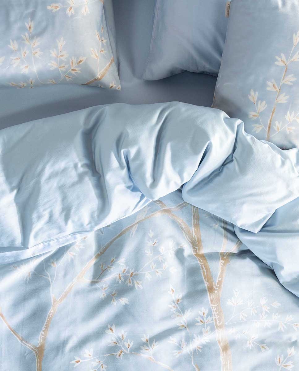 Juego de funda nórdica algodón satén Lucienne Essenza - Azul Cama 150 cm Azul-2