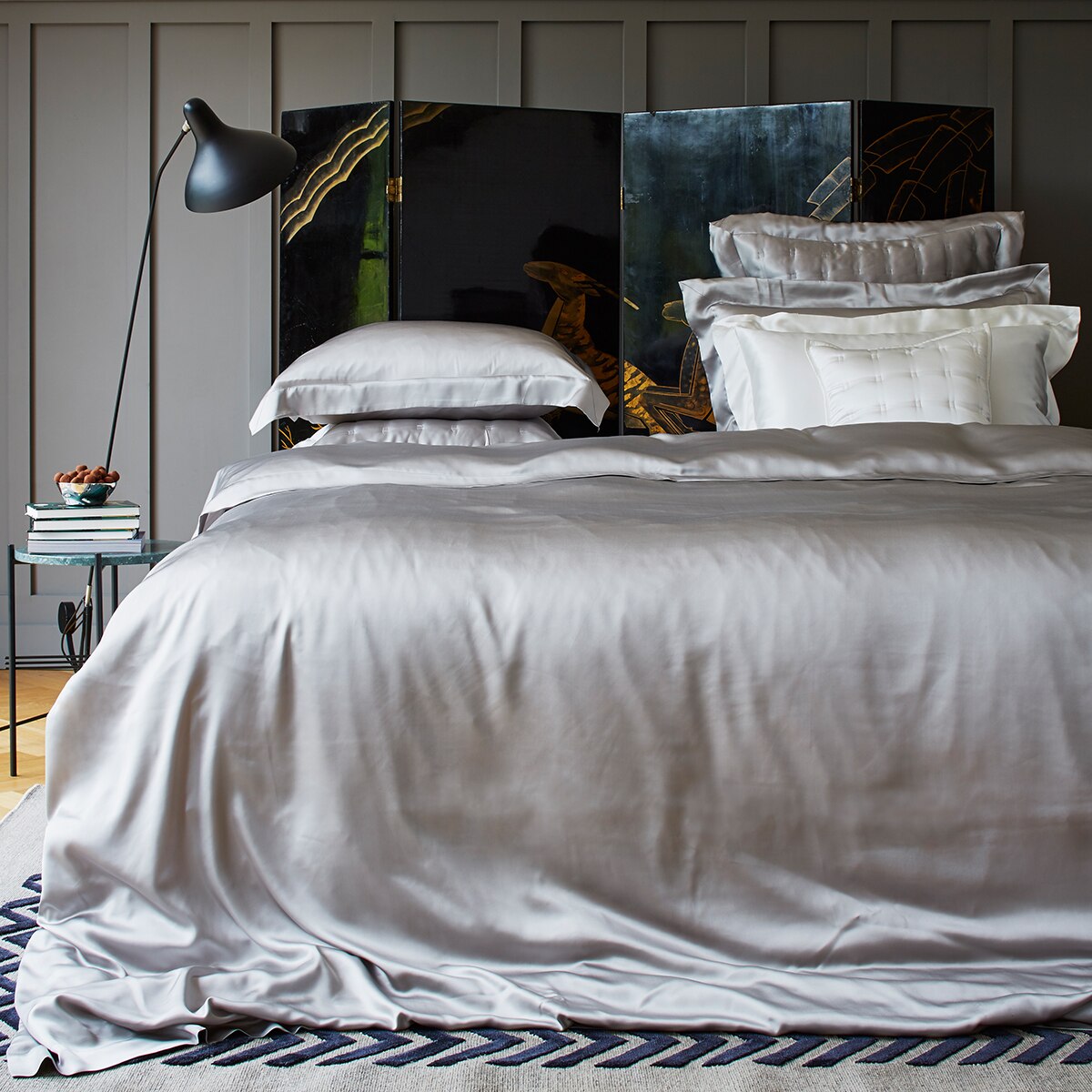 Sábana encimera de seda Mulberry Plain Colours Gingerlily - Plata Cama 150 cm Plata-4