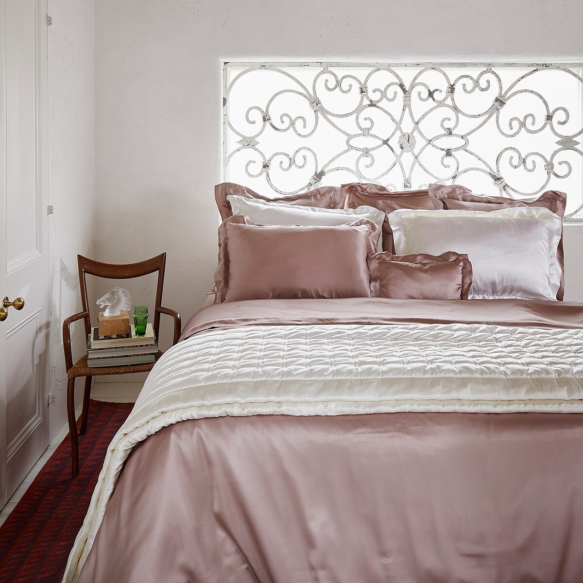 Sábana bajera ajustable de seda Mulberry Plain Colours Gingerlily - Rosa palo Cama 180 cm Rosa palo-4