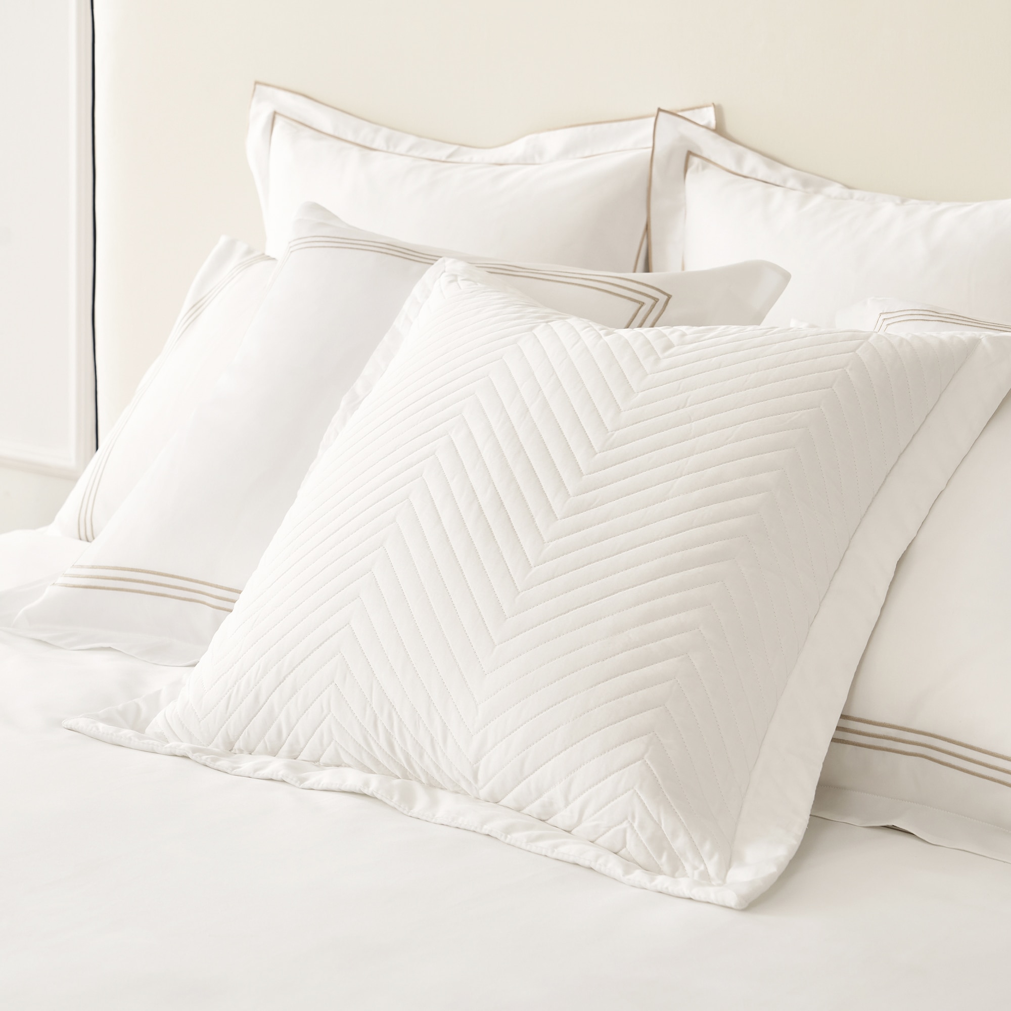 Conjunto de 2 Capas de Almofada de Cetim de Algodão Egípcio Suite Branco-3
