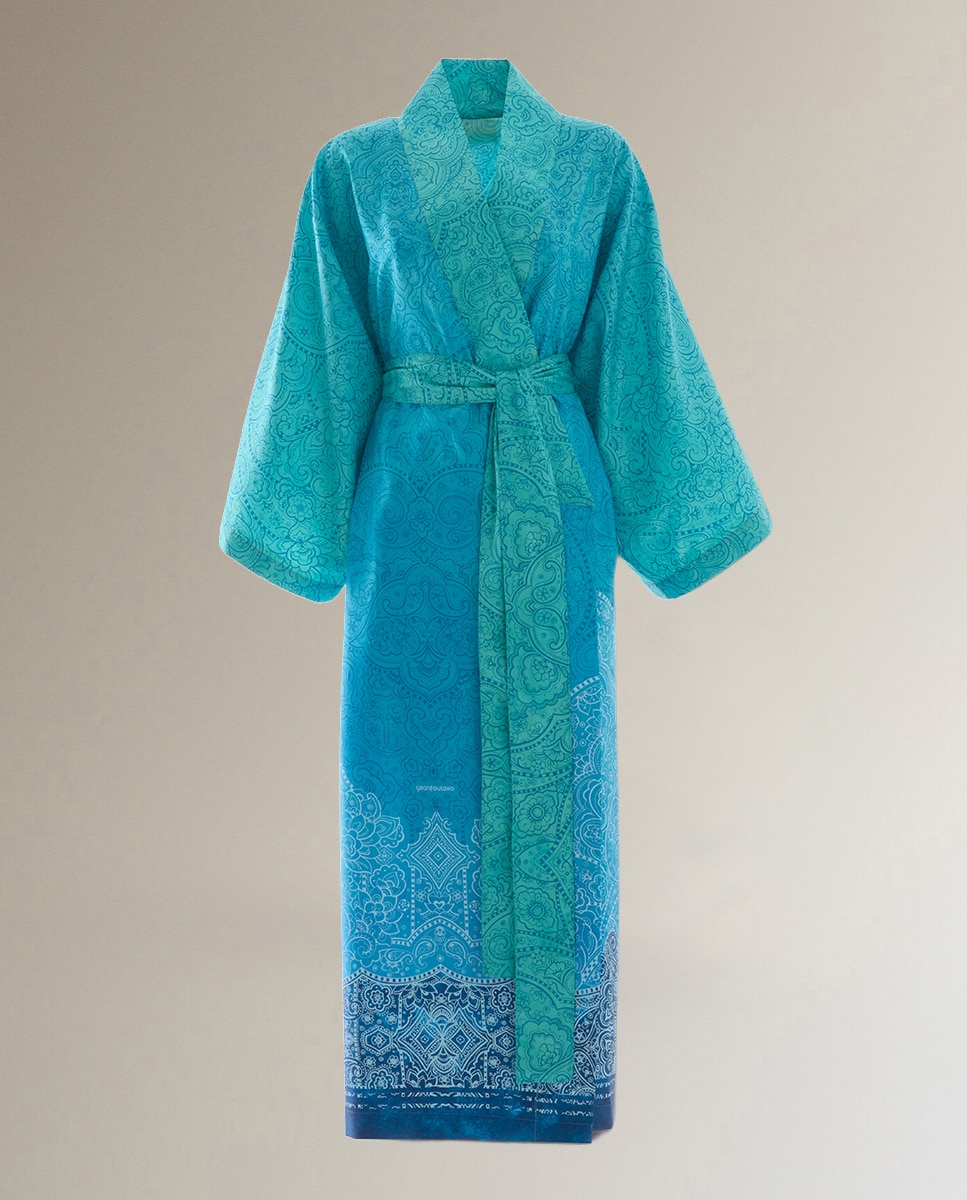 Roupão Tipo Kimono de Algodão Dolceacqua Azul-1