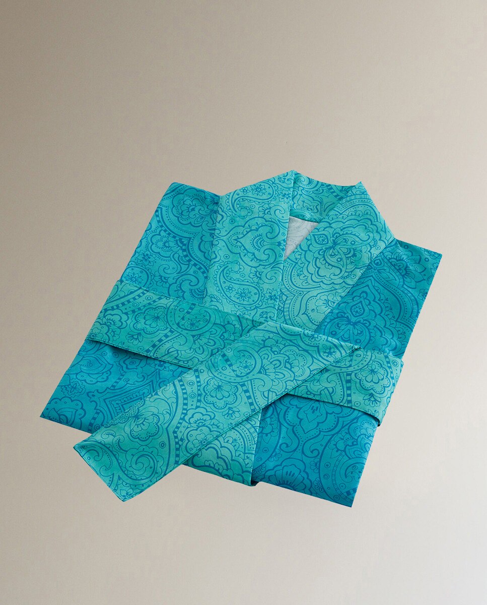 Roupão Tipo Kimono de Algodão Dolceacqua Azul-2