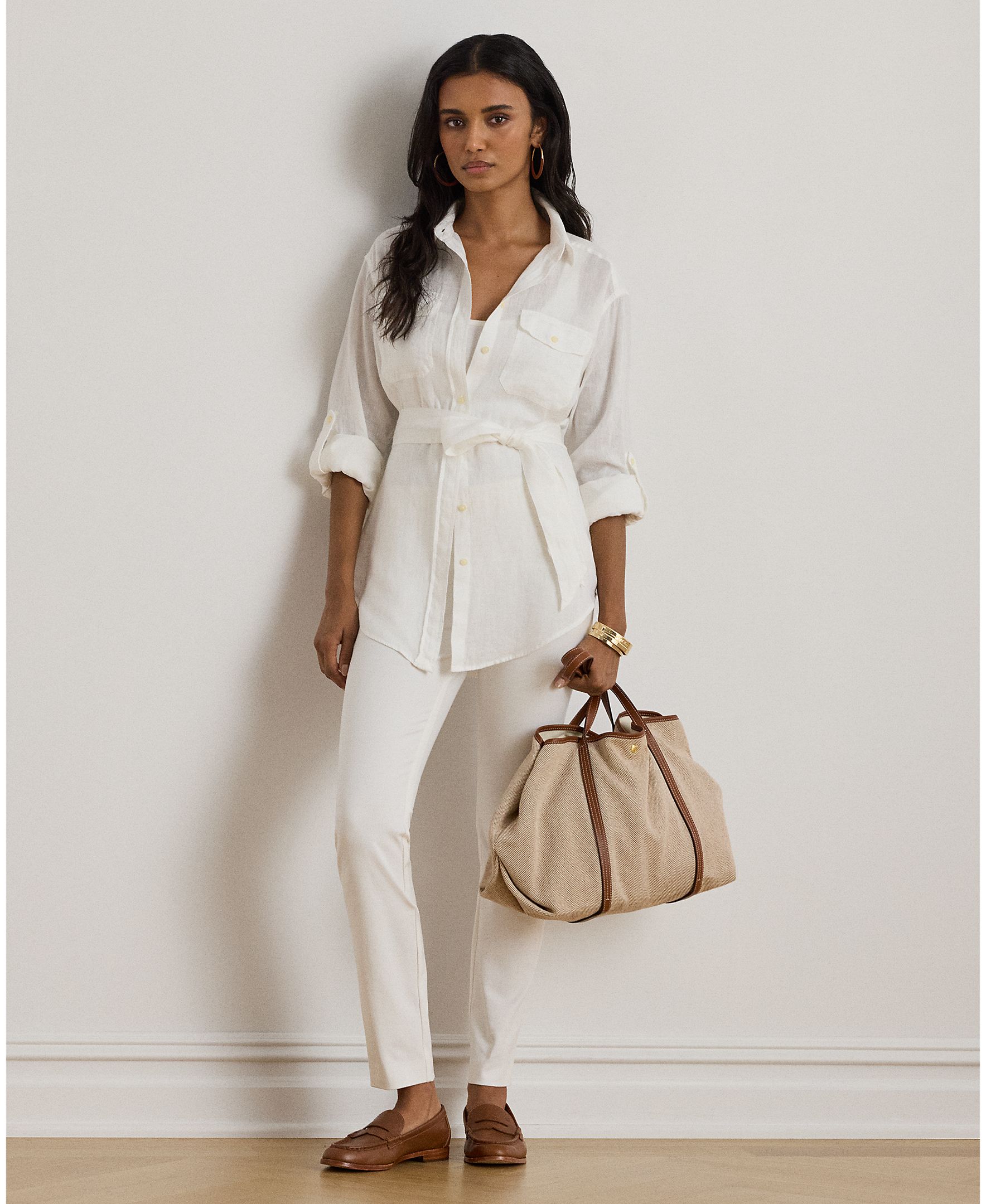 Pantalón de mujer de sarga Skinny - Lauren Ralph Lauren - Blanco Blanco-3