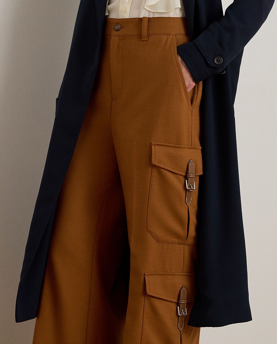 Calças Largas com Bolsos Laterais Castanho-6