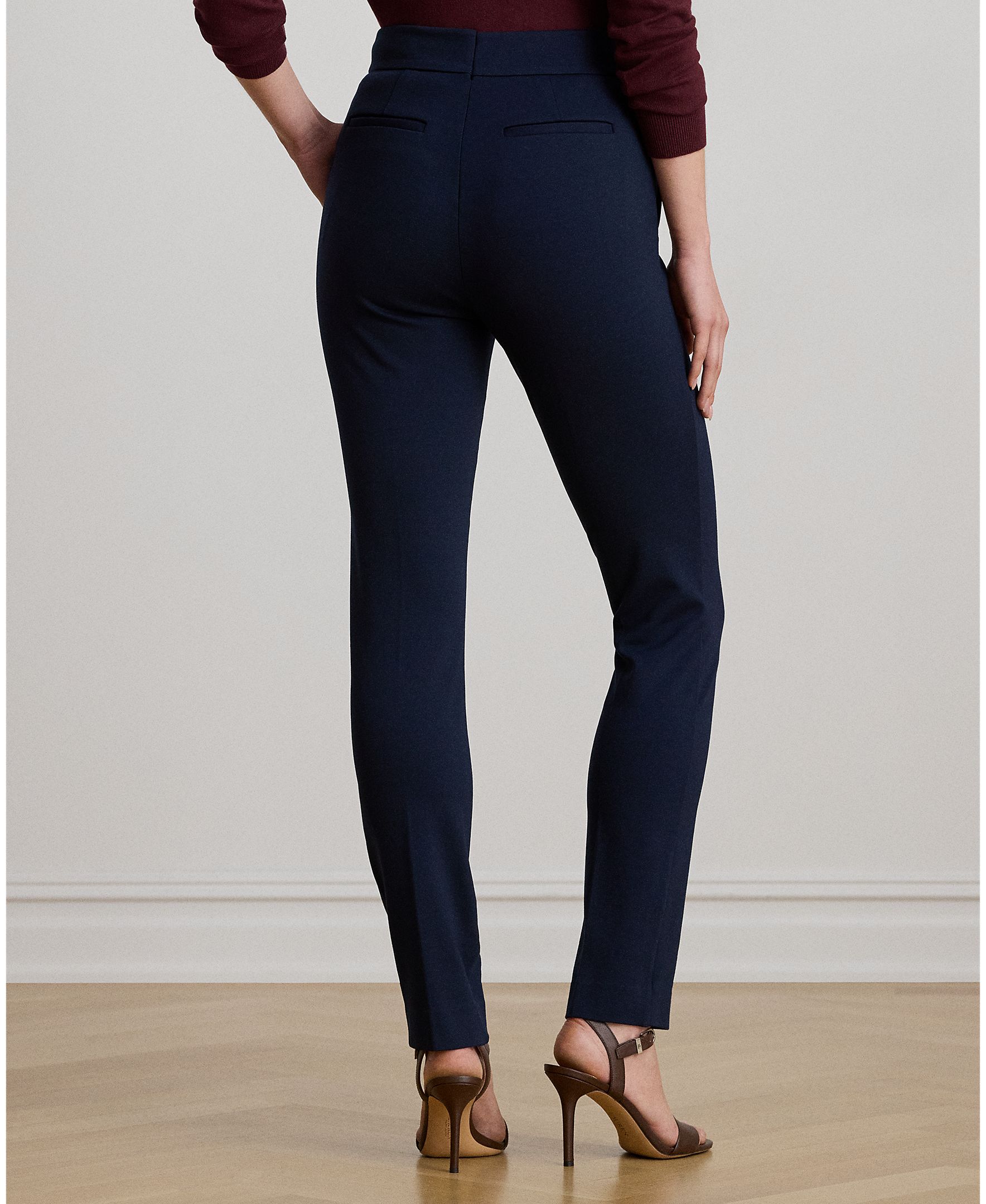 Calças Regular de Cintura Média Azul-marinho-3