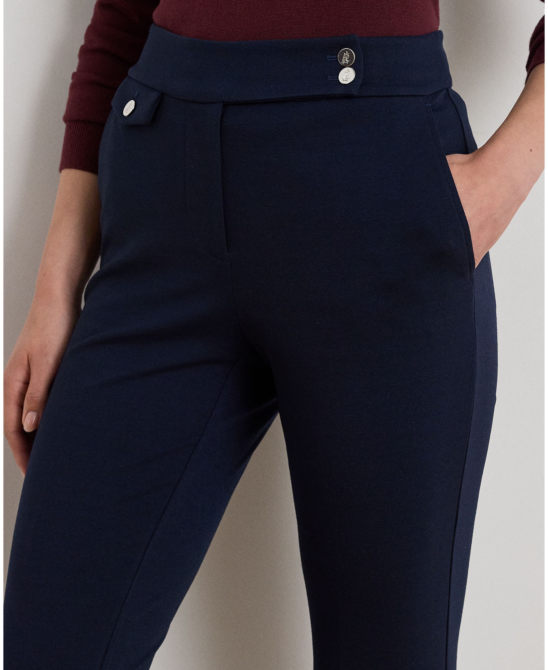 Calças Regular de Cintura Média Azul-marinho-5