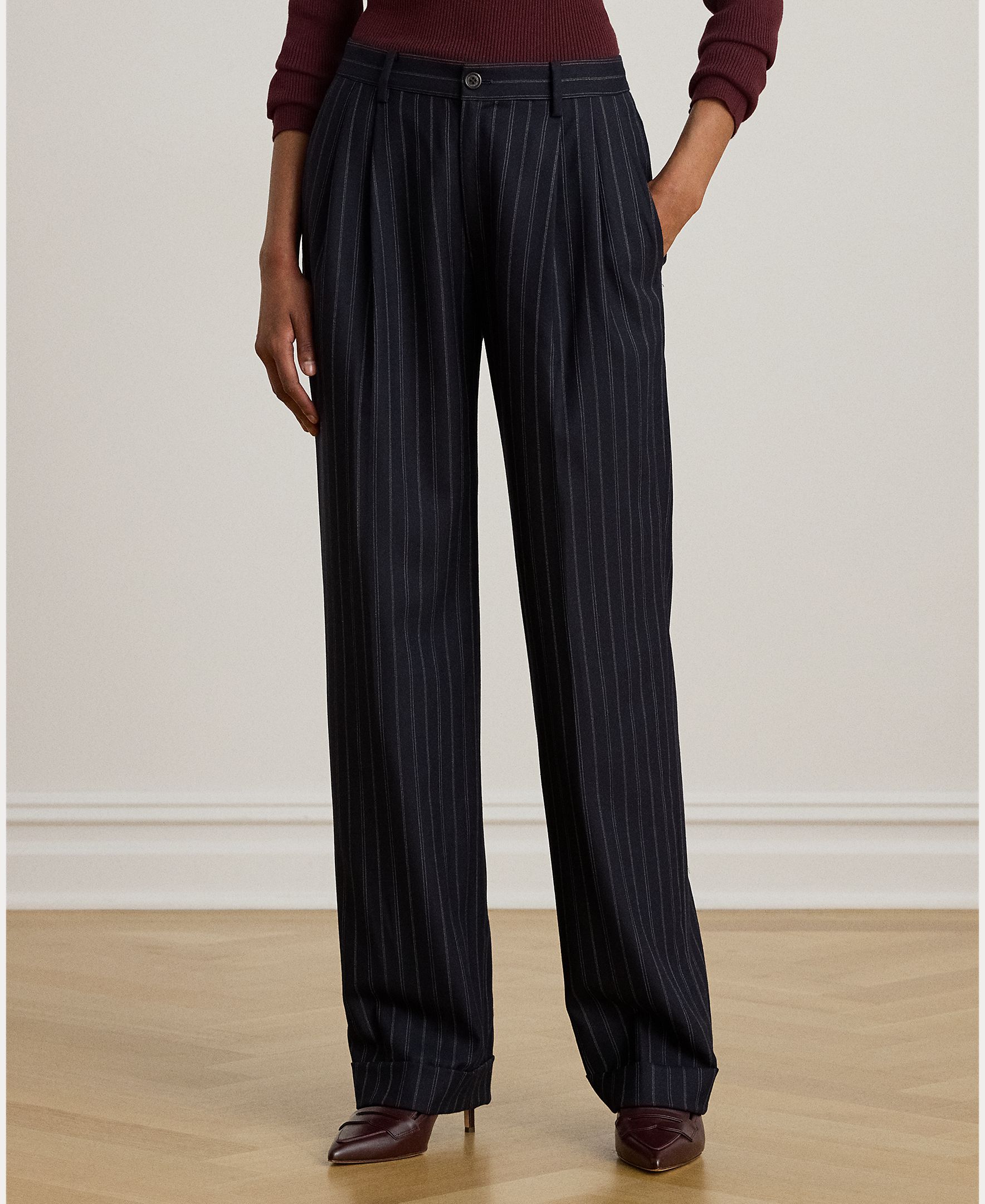 Lauren Ralph Lauren - Pantalones rectos de mujer en mezcla de lana.