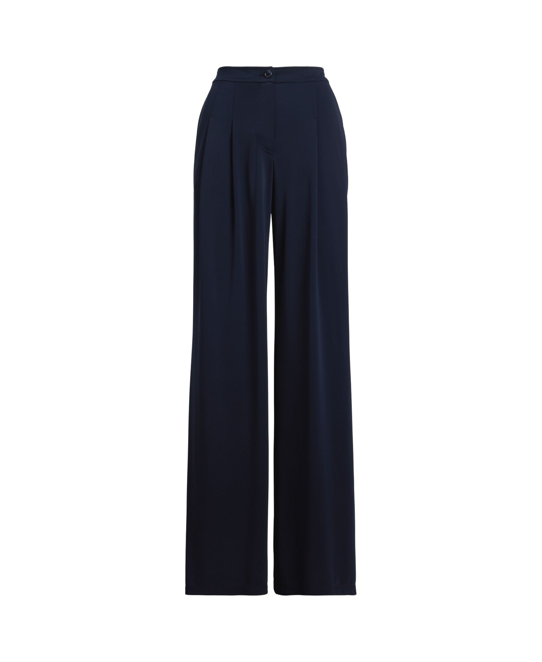 Calças Largas Plissadas de Malha Elástica Azul-marinho-5