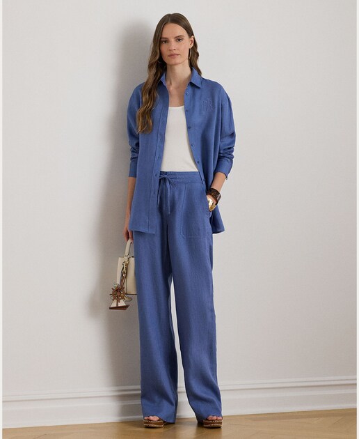 Imagem 0 de Calças de Perna Larga e em Linho