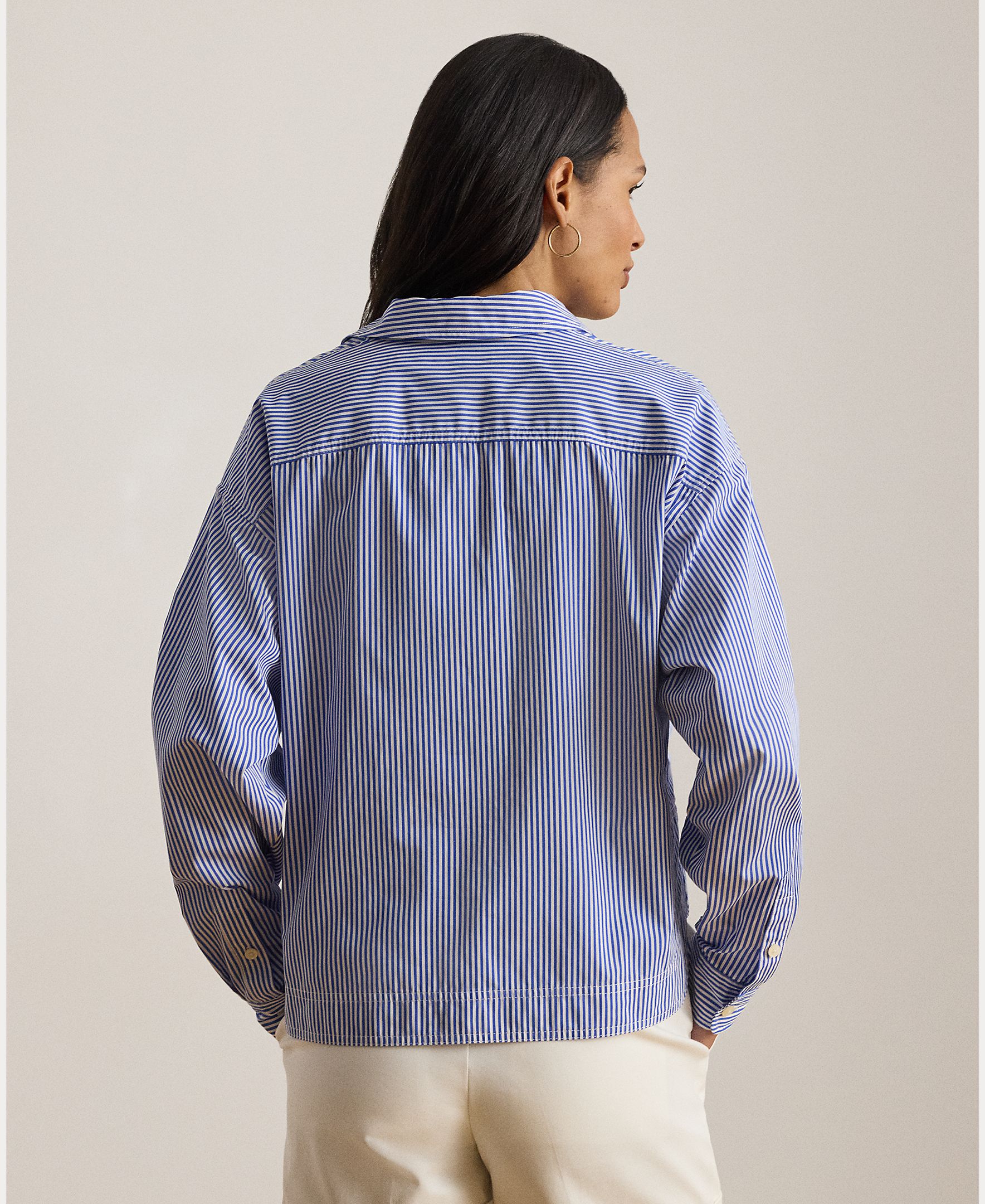 Camisa de algodão com manga comprida Azul-2