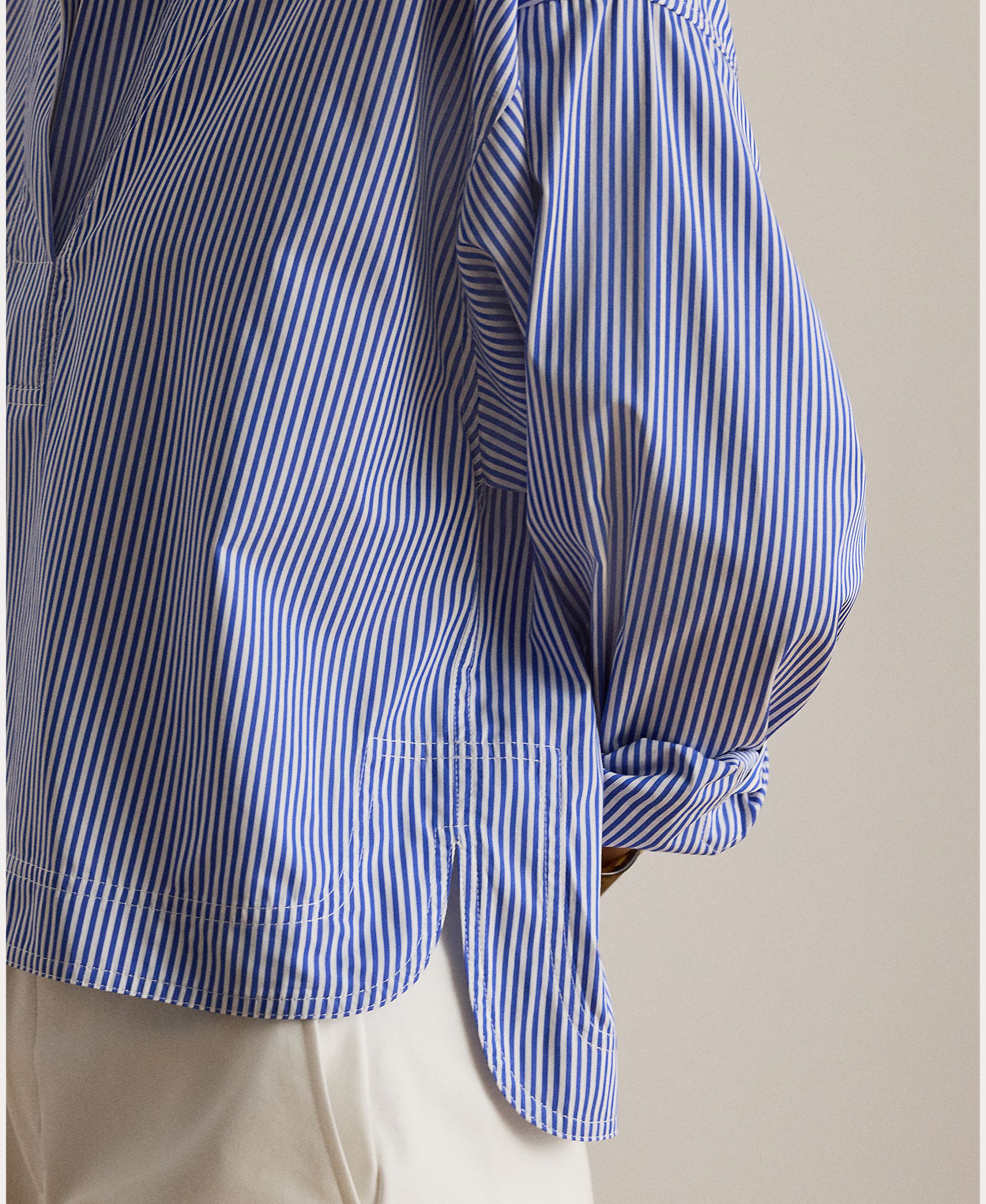 Camisa de algodão com manga comprida Azul-3