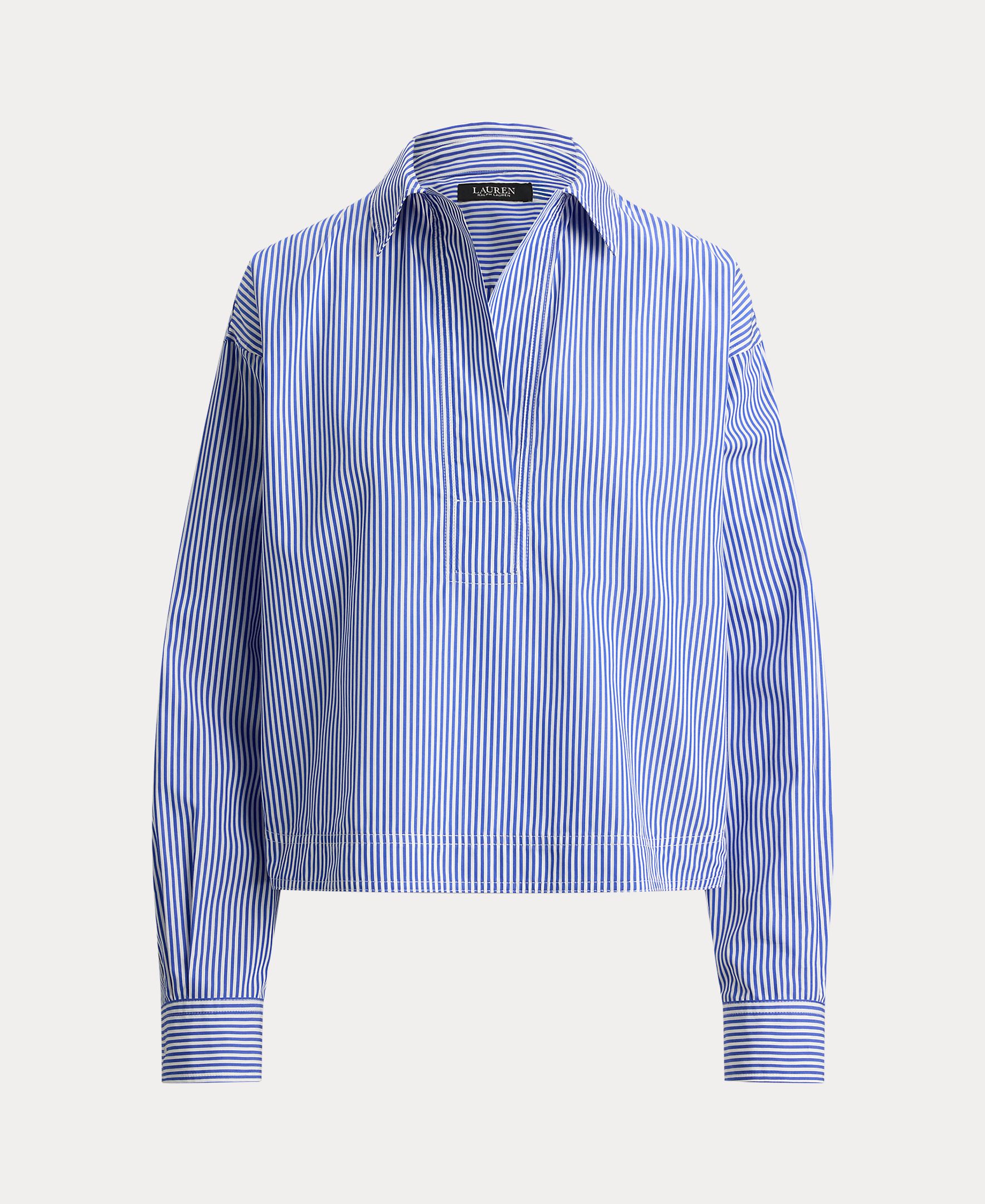 Camisa de algodão com manga comprida Azul-5