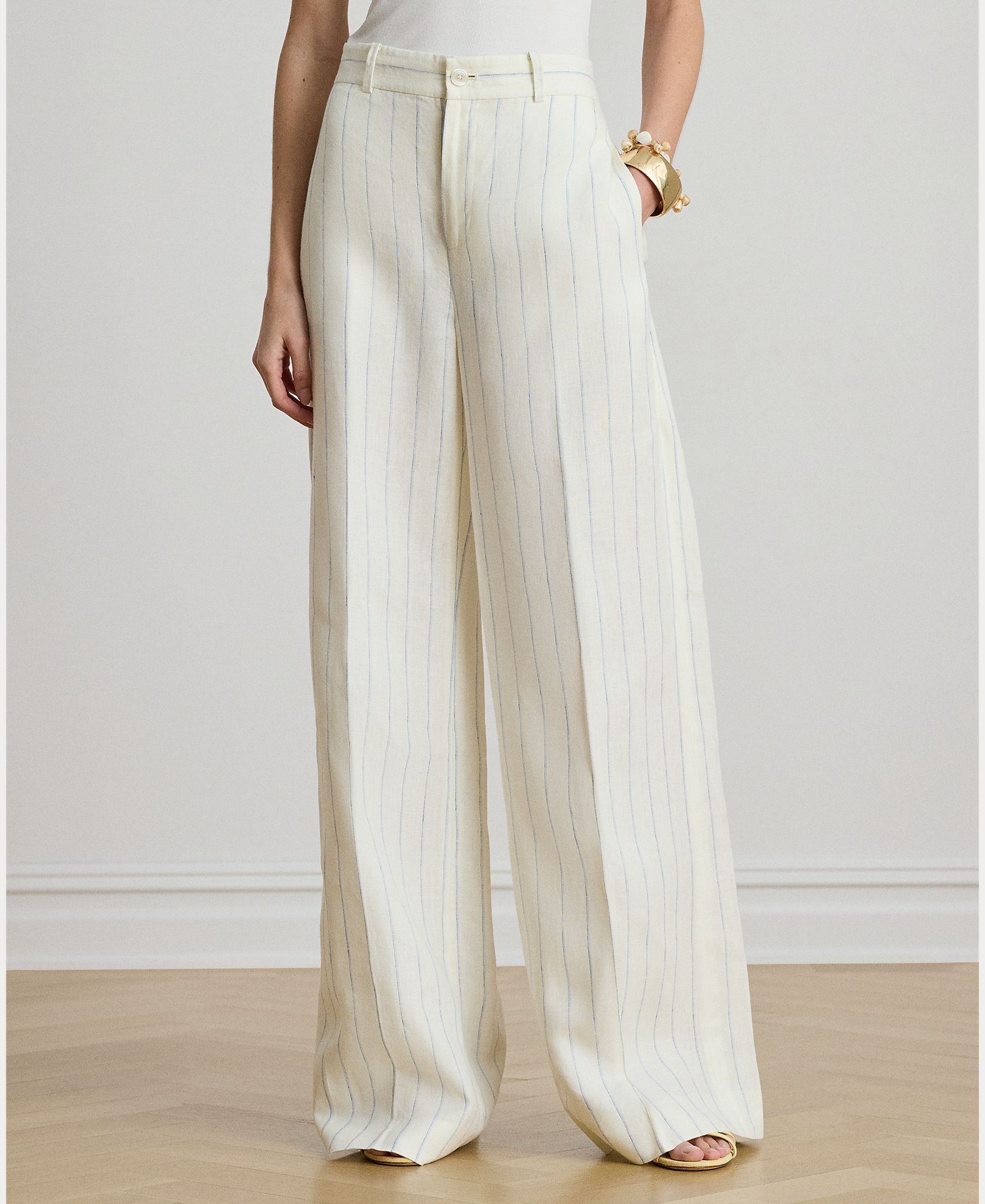 Lauren Ralph Lauren - Pantalón ancho de mujer de lino con rayas.